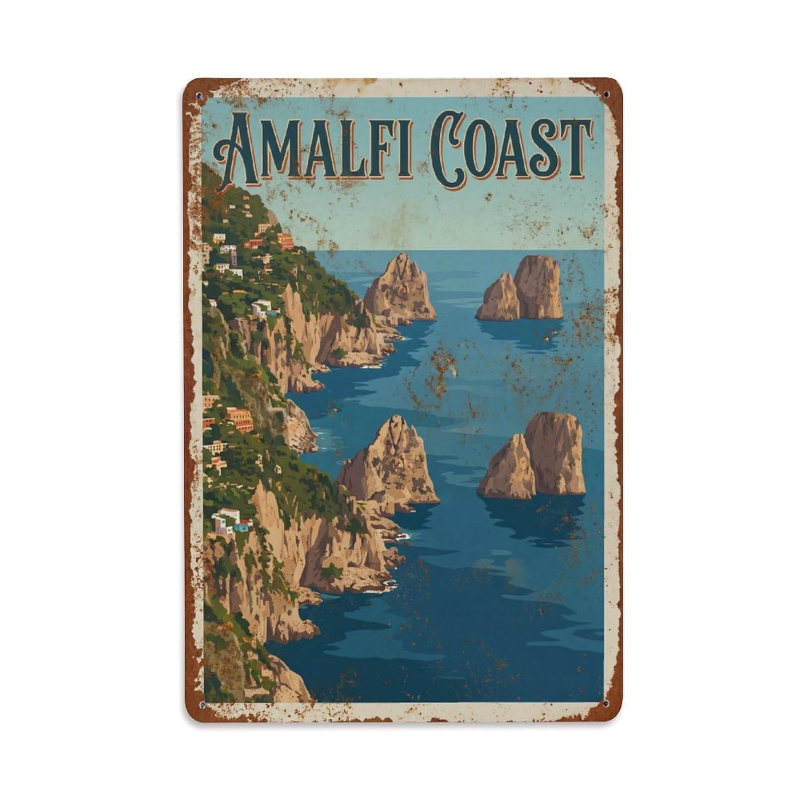 Vintage Travel Coastline Italy Rugged Metal Tin Sign