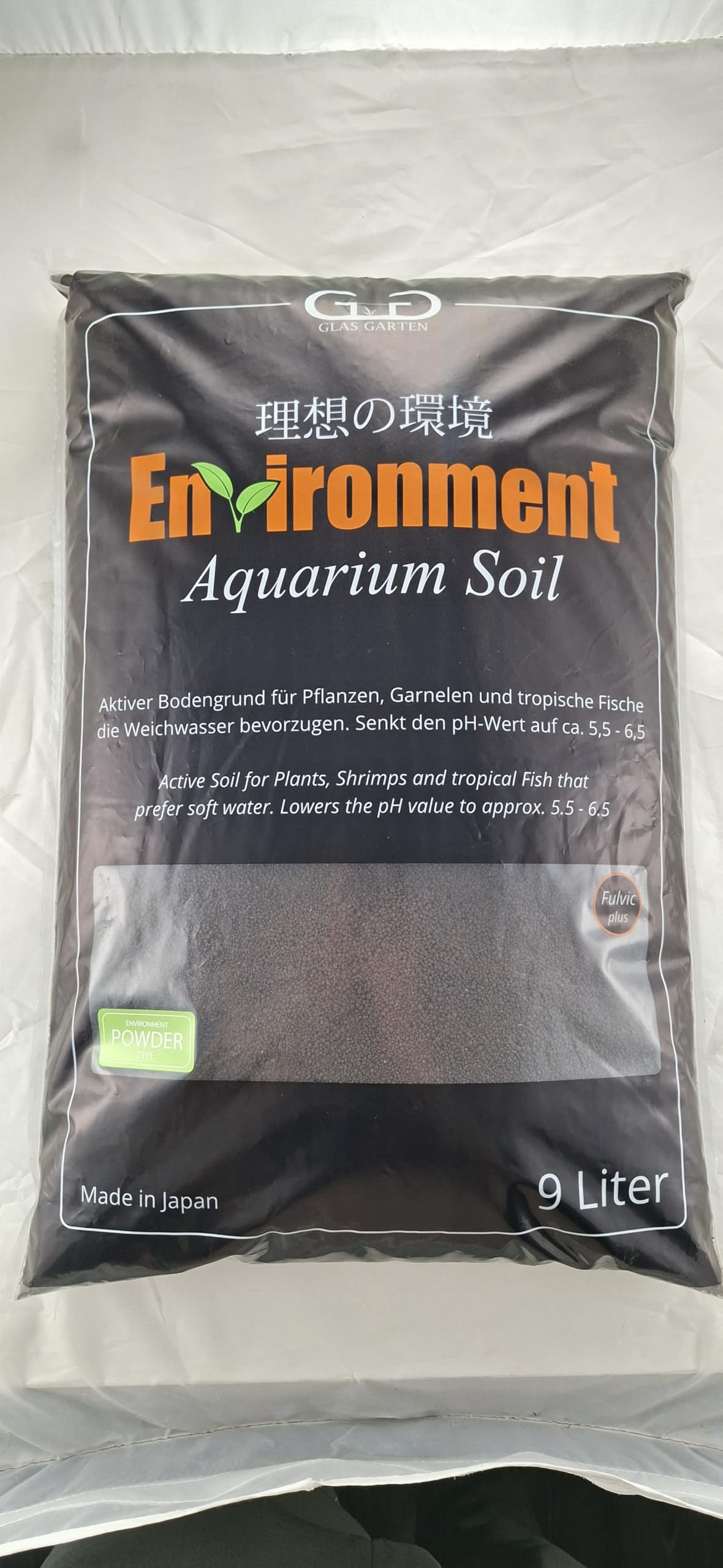 GlasGarten Environment Aquarium Soil Powder | 9L / 1 – 2mm Körnung – aktiver Bodengrund aus gebrannten & sterilisierten Erden, besonders nährstoffreich