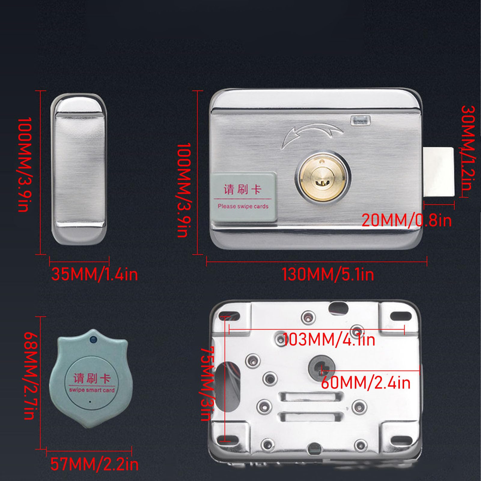Cerradura Electrónica con Control Remoto, Cerradura de Puerta Inteligente Electrónica, Cerradura con Tarjeta de Identificación, Estructura Integrada, Sin Cableado, Doble Cabezal