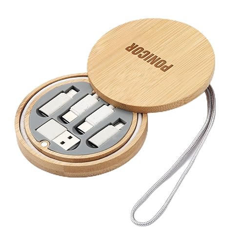 Miniatura 1 de Kit de adaptador multiUSB, caja de almacenamiento de bambú con kit de cable de carga rápida, convertidor USB C a tipo Cdispositivo iOSMicro
