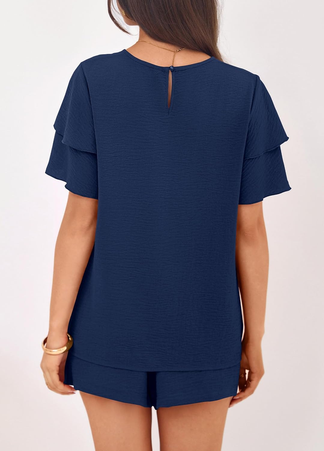 KIRUNDO Two Piece Sets For Women Summer Casual Loose Ruffle Short Sleeve Matching Shorts Sets Beach Vacation Cruise Outfits - Image 2