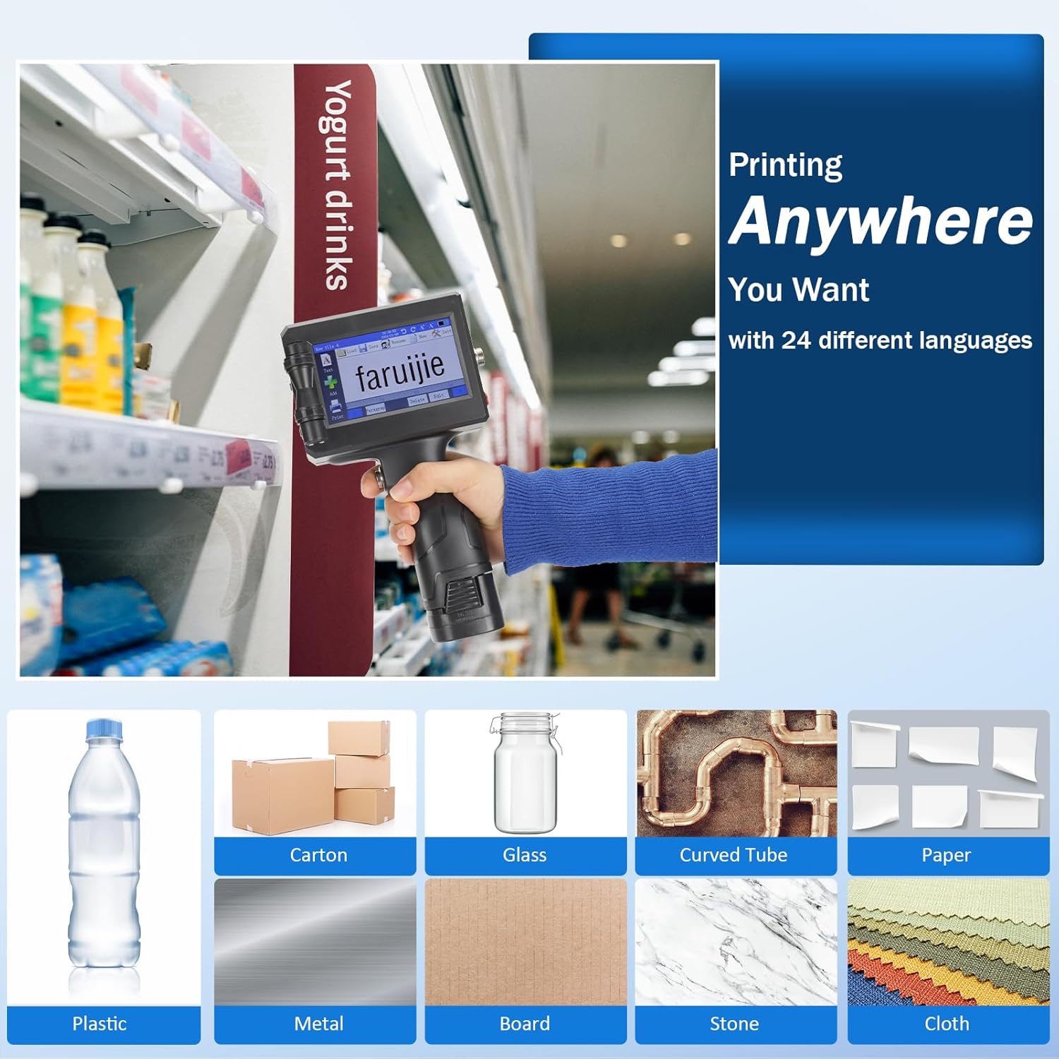 Handheld Inkjet Printer with 4.3Inch Touch Screen Printing Height 0.5