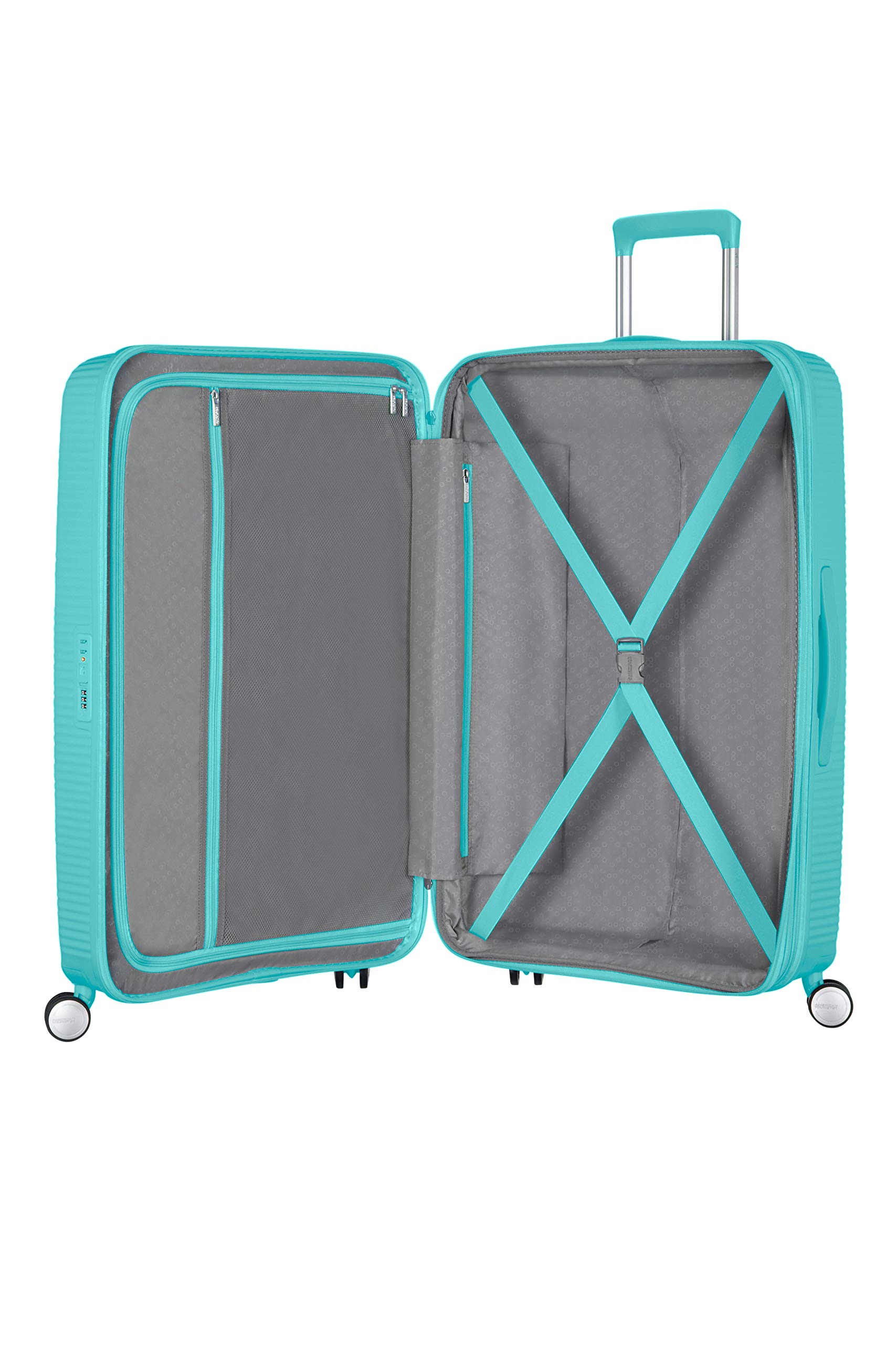 American Tourister Soundbox - Spinner L Vio espanso, 77 cm, 97/97/110 L, Blu (Poolside Blue)