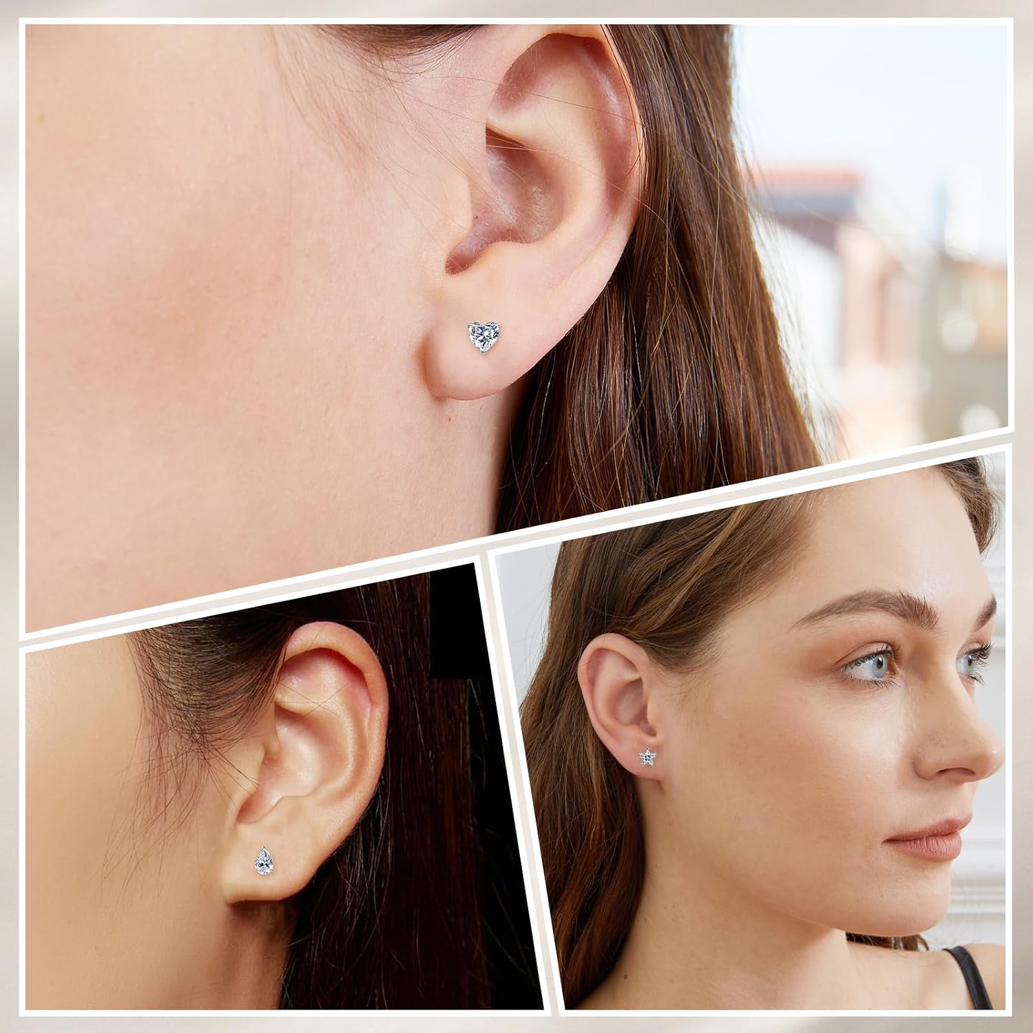 VOLUKA 316L Surgical Stainless Steel Hypoallergenic 3 Pairs Cubic Zirconia Stud Earrings Set for Women Men - Image 5