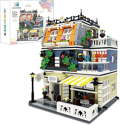 ENJBRICK Garden Hotel Assembly Square Building kit,Modular House Building Blocks Model Set for Teens and Adults.Collectible Display Toy Building Set 1316PCS