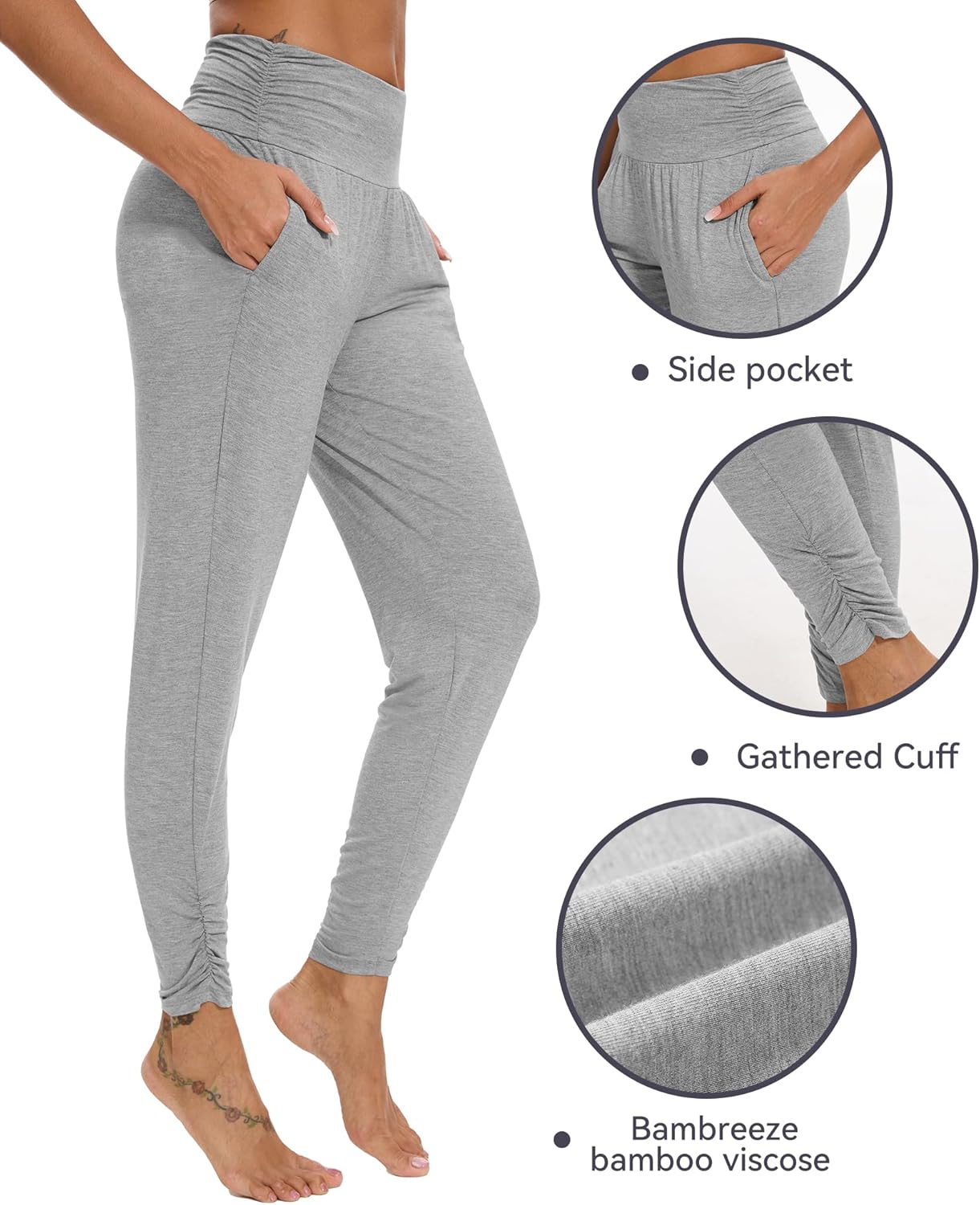 WiWi Women's Yoga Pants Viscose Bamboo Cooling High Waist Joggers Sweatpants Super Soft Lounge Bottoms with Pockets S-XXL