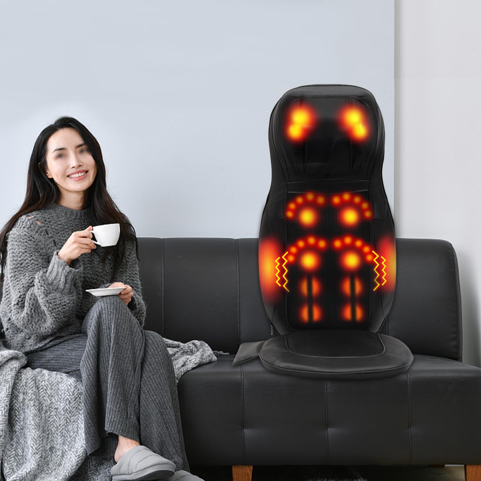 Massagesitzauflage mit Wärme, Rückenmassagegerät Massageauflage mit 8 Massageköpfen, 3 Intensitäten, Rückenmassagematte