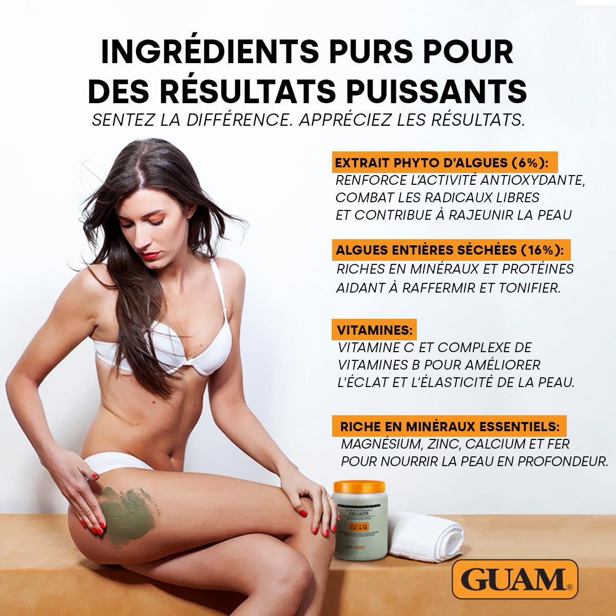 GUAM Anti-Cellulite Boue d’Algues - 1 kg Traitement Intensif pour Cellulite Rebelle & Peau d’orange - Masque Corporel Chauffant Jambes & Cuisses - Raffermissant, Drainant, Active la Circulation