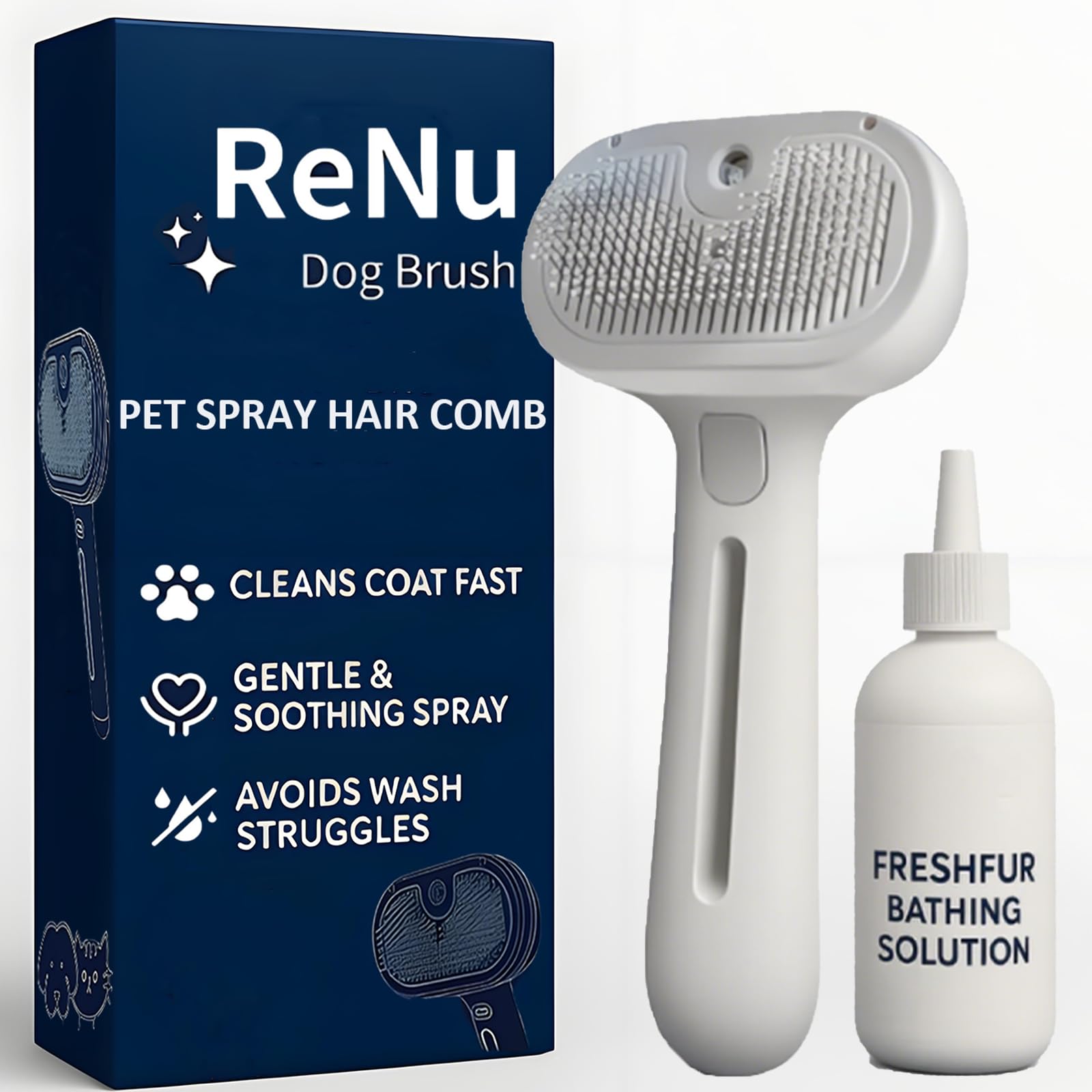 Photo 1 of ***MISSING PIECES -SELLING AS PART ONLY*** ReNu Dog Brush, Fresh Fur Shower Brush, 3-in-1 Self-Cleaning Steamy Pet Brush for Dogs & Cats – Grooming Tool for Long & Short Hair, Removes Loose Hair & Reduces Shedding