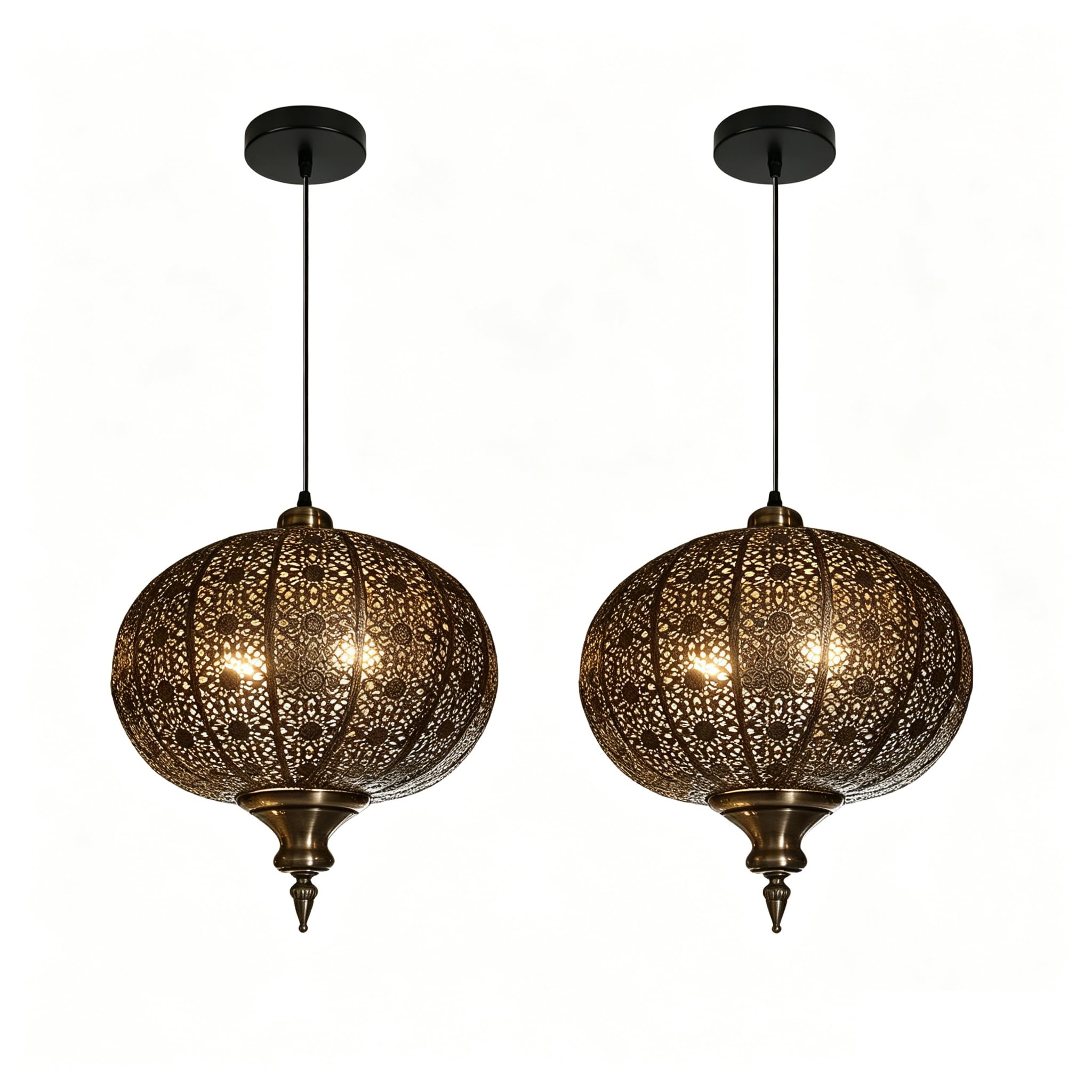 Jowjuy Gold Pendant Light 13.78" Turkish Hanging Lamp 2-Pack Flush Light