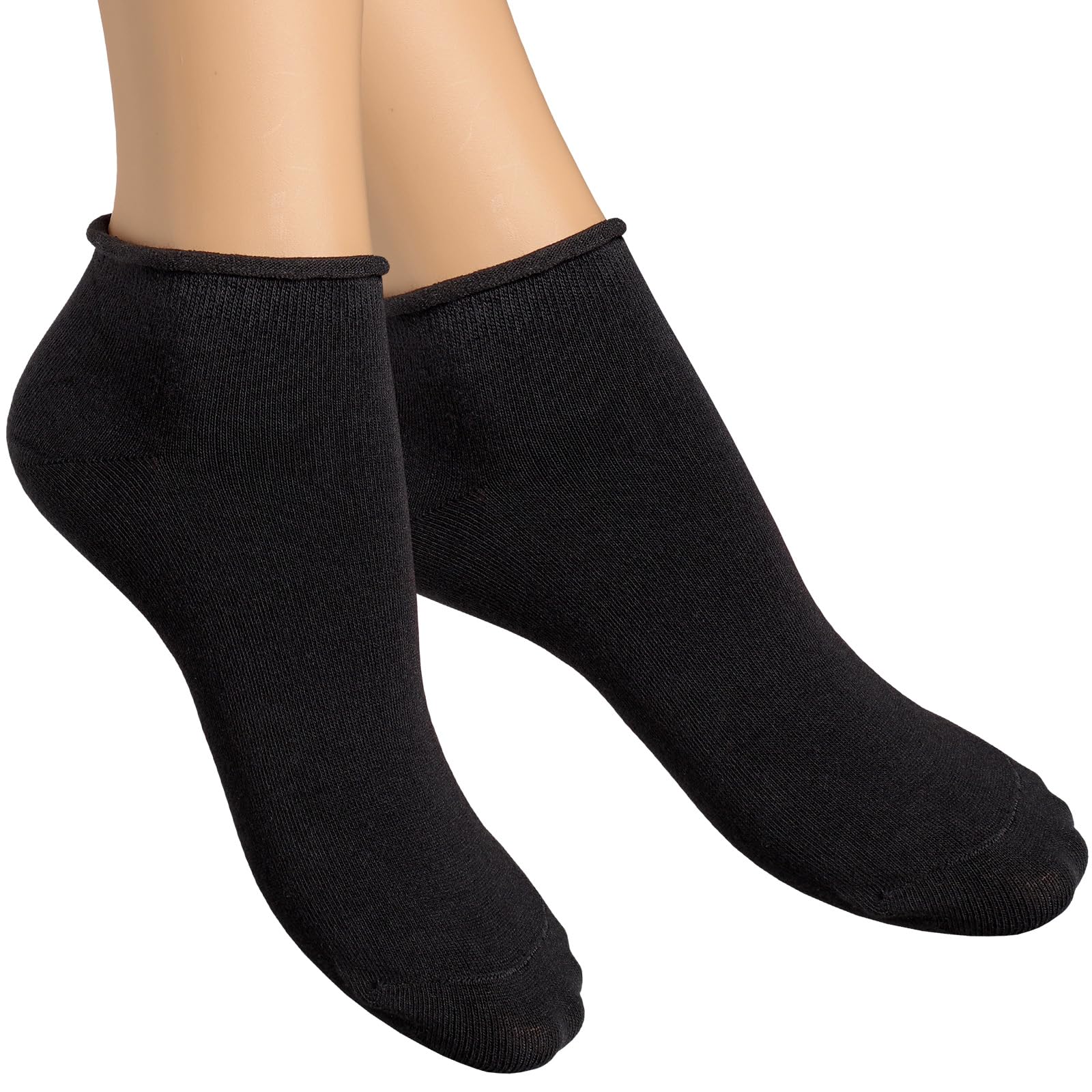 alber's SENSITIVE MINI - 5 Pairs Women's Cotton Sneaker Socks, Super Comfort, Non-Binding Ankle, for Sensitive Feet | Black | Size 5.5-7