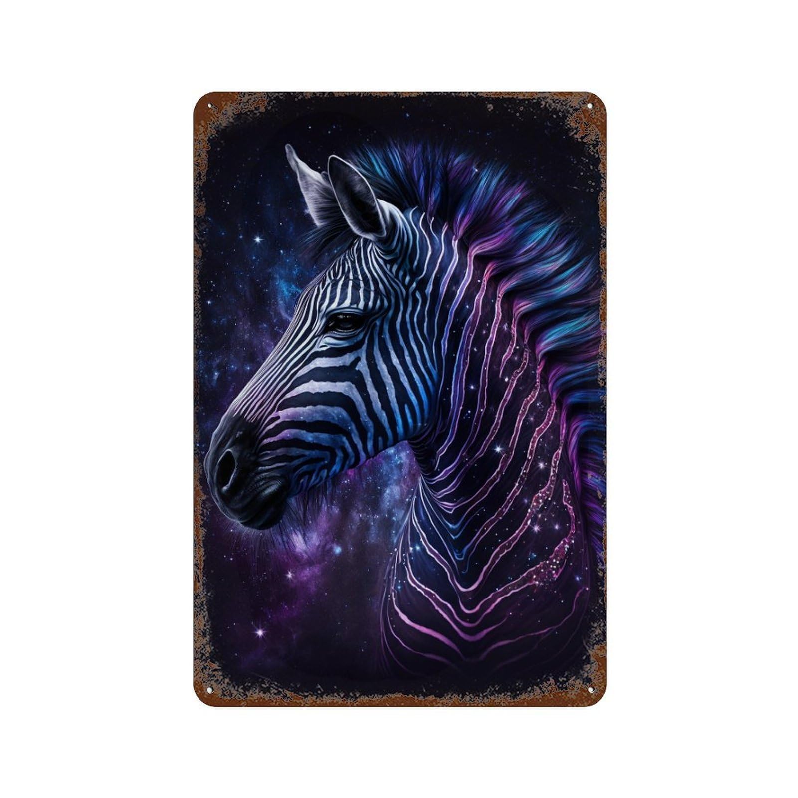 Galactic Zebra Art Print-6 Rusty Metal Tin Sign 11.8"x7.9", Ideal for Shed, Workshop And Garage Wall Decor