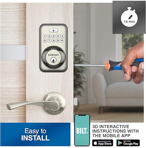 Miniatura 3 de Embassy Cerradura de puerta electrónica sin llave con teclado iluminado, cerradura de seguridad con cerrojo de seguridad, 20 códigos de usuario