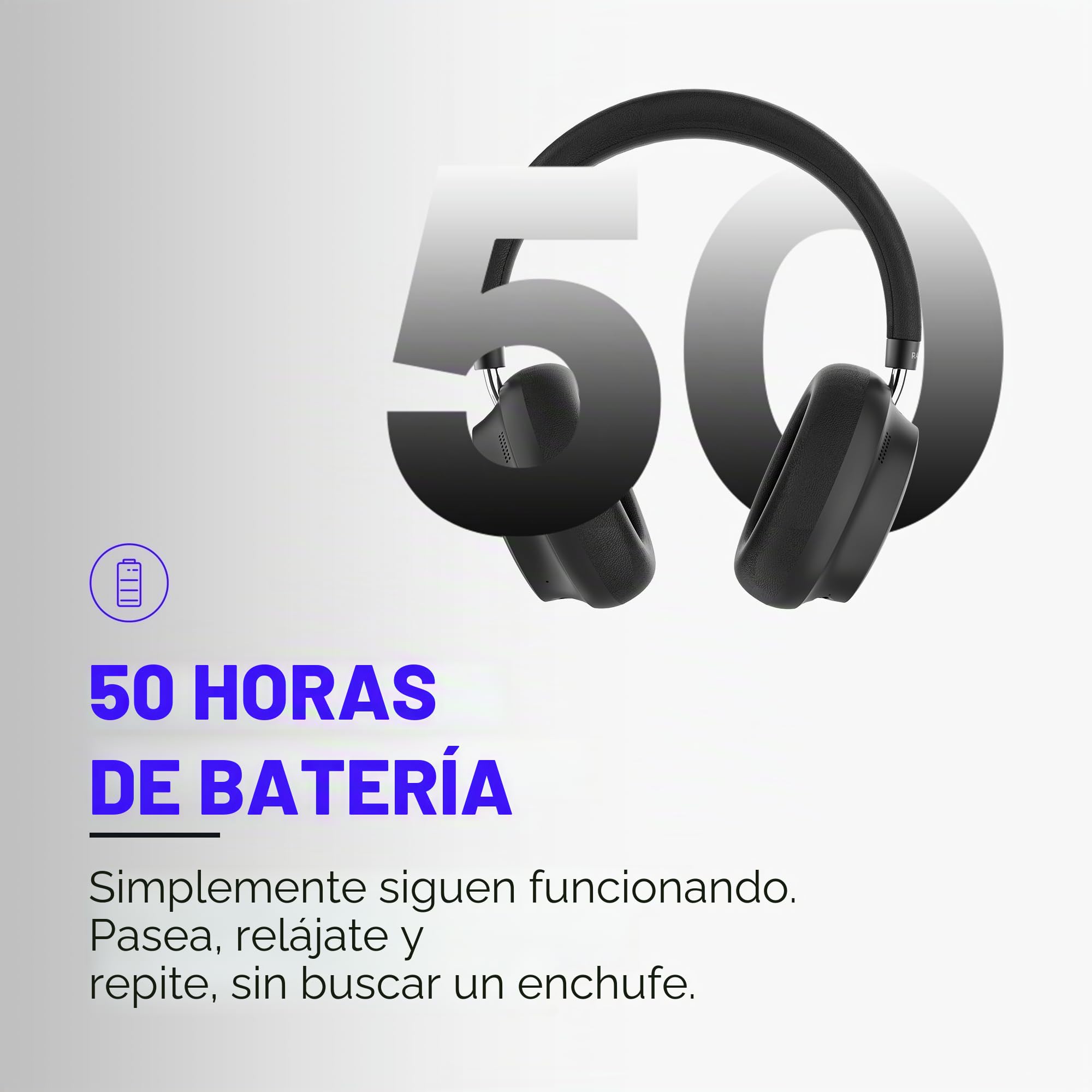 Raycon Essential - Auriculares Bluetooth sobre la oreja, cancelación activa de ruido inalámbricos + modo de concienciación, auriculares Bluetooth con micrófono, 50 horas de duración de la batería