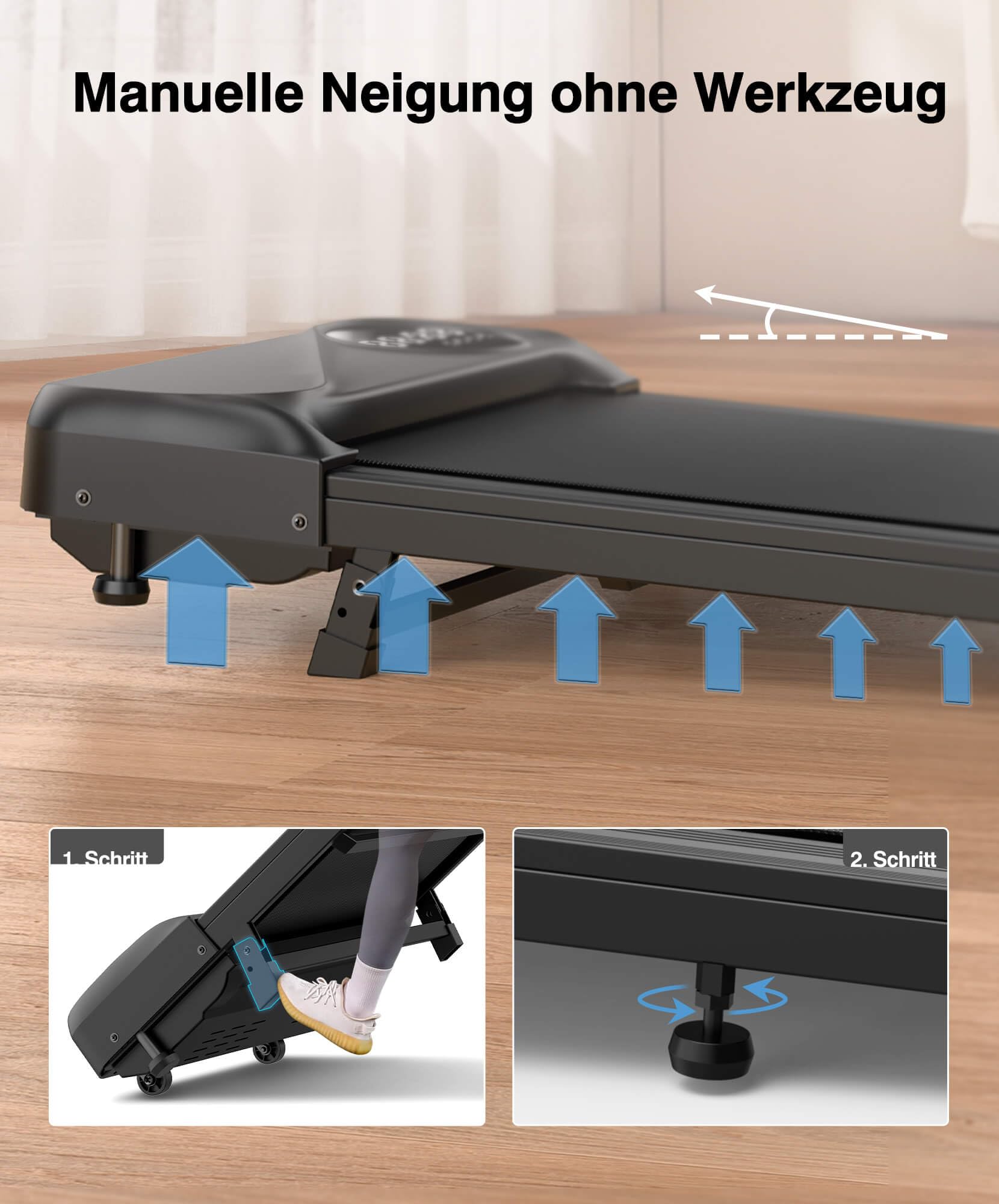 THERUN 2-in-1 Walking Pad mit 6% Steigung, kompaktes Laufband, leiser 2,75 PS Motor, Fernbedienung, LED-Panel, für Zuhause & Büro