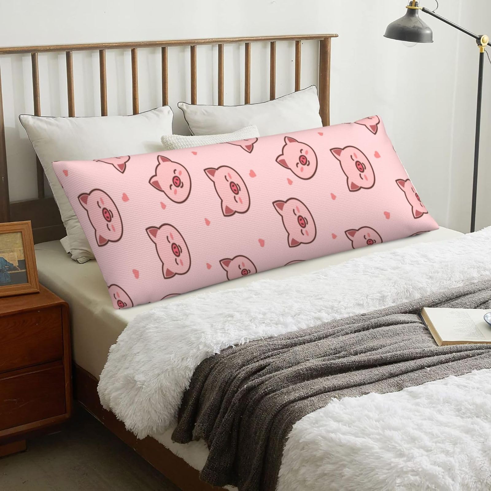 Cute Cartoon Pig Pattern, Body Pillow Cover with Zipper,Long Body Pillowcase 20 x 60 in