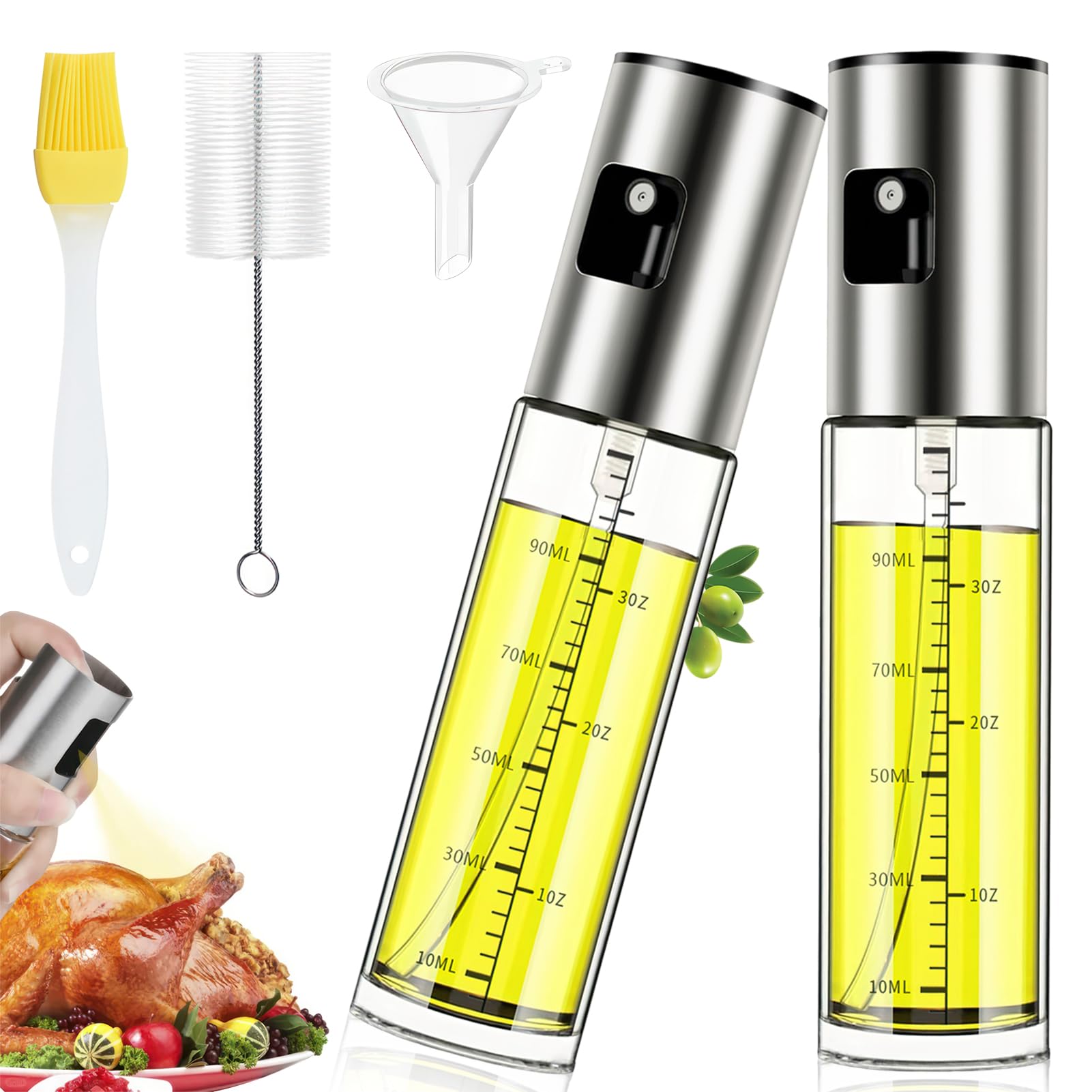 Nylea ÖLsprüHer für Speiseöl,100ml Öl Sprühflasche Edelstahlglas ÖLspray Zum Kochen Öl spray für Heißluftfritteuse Airfryer Öl Spray für Salat, Grillen, Backen In der Küche Kleine Glas