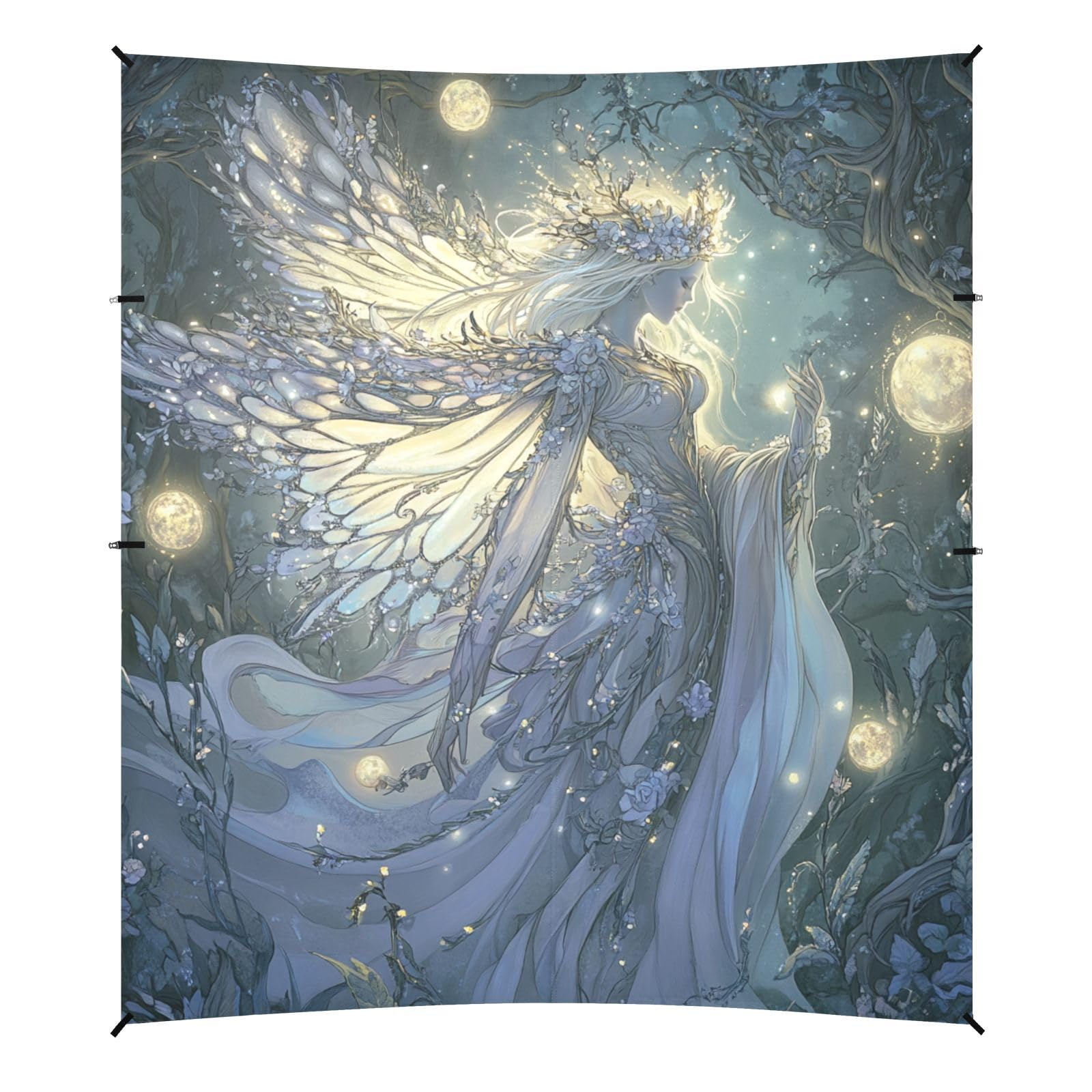 Fairy Game Anime Girl Beach Canopy UPF50+ Easy Setup Large Sun Shelter with Sandbags, Sand Shovel, Poles for Camping, Picnics, Backyard