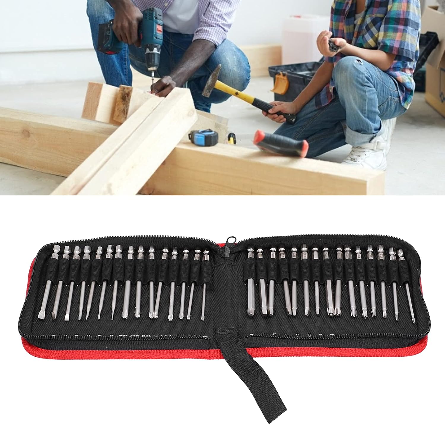 30Pcs Magnetic Screwdriver Bit Set, Metal S2 Steel Screwdriver Bits with Storage Box, Star Cross Slot Square Bits for Electric Screwdriver and Rechargeable Drill (150mm)