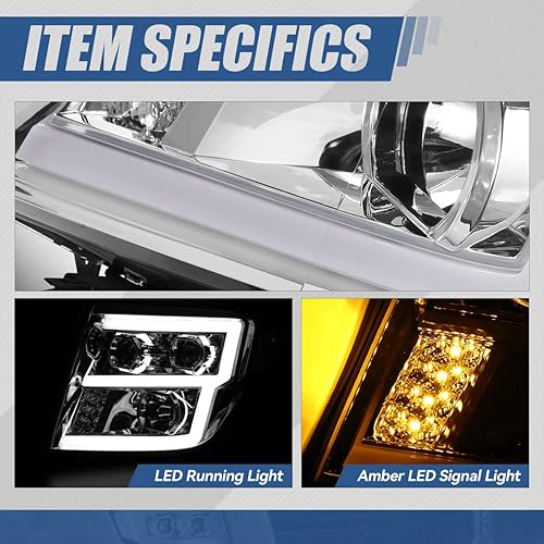 Miniatura 4 de Modelo halógeno faros delanteros LED DRL estilo E compatibles con Nissan Titan (XD) 2016-2022, lado del conductor y del pasajero, carcasa cromada,