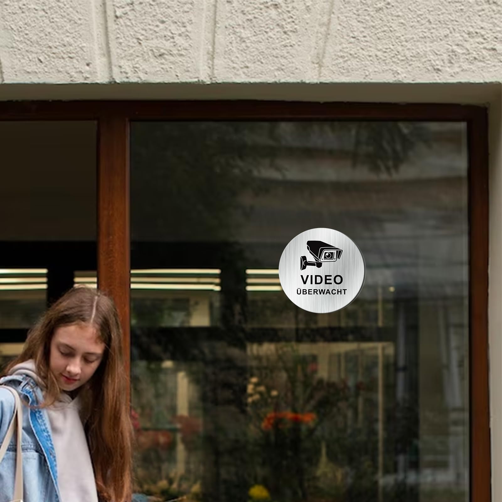 Panneau D'avertissement De Vidéosurveillance Sur Grillage Photo Stock