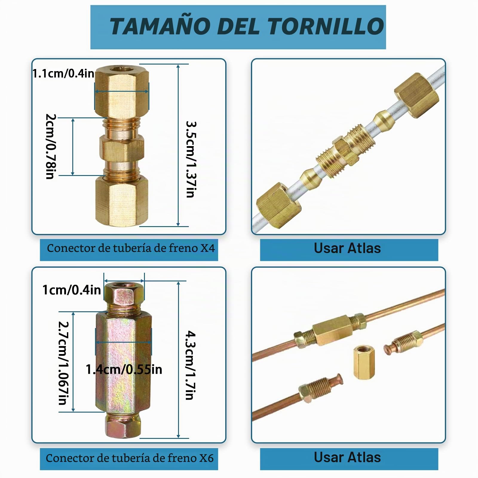 Cable de freno de 5 m, juego de 3/16 pulgadas (4,75 mm de diámetro) con conector de línea de freno M10, accesorios y tubo de repuesto para coche, DIN cobre, surtido