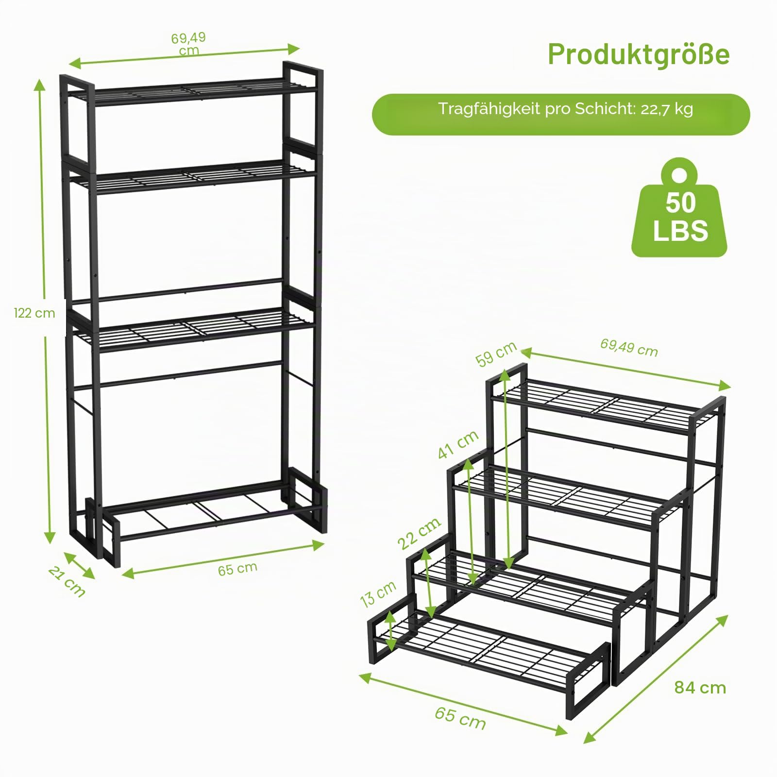 VyGrow Pflanzenständer, 4 Etagen, stapelbar, gestuft, Pflanzenständer, skalierbar, strapazierfähig, hoch, Pflanzenregal für drinnen und draußen, Garten, Ausstellungsregale, Blumentopfhalter, Schwarz
