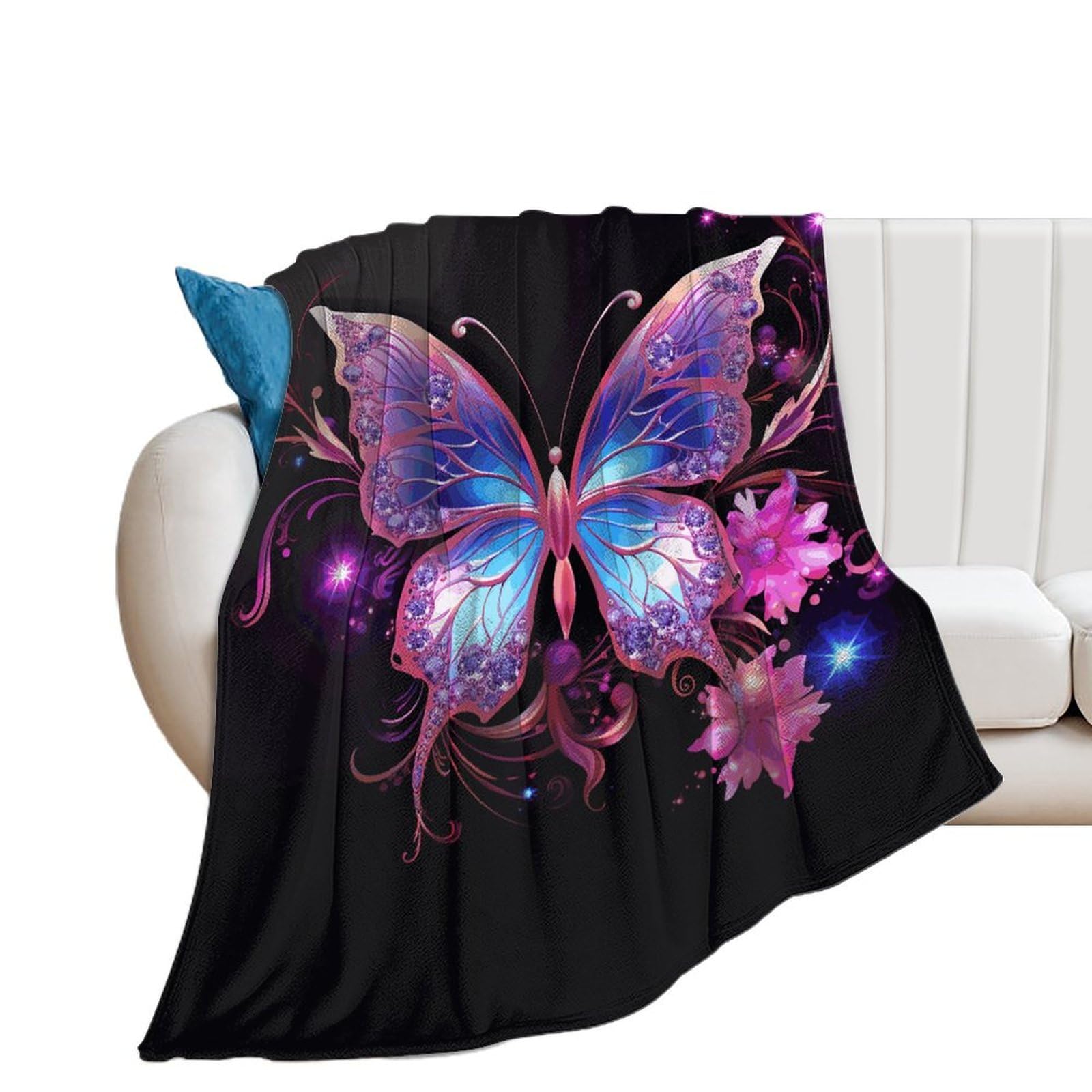 Couverture de luxe en microfibre de flanelle au motif papillon