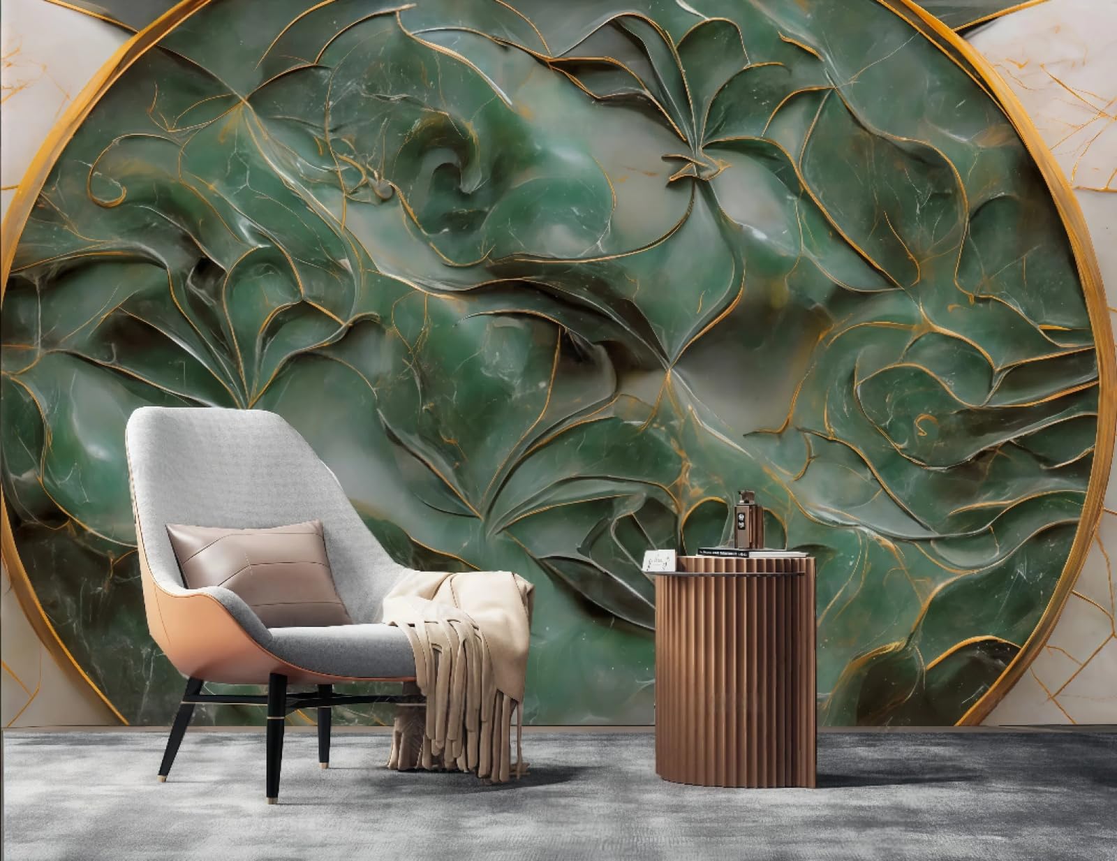 Tapeta nowoczesna abstrakcyjna szmaragdowa zieleń rzeźbiony marmurowy wzór obraz TV sofa tło tapeta ścienna salon restauracja kawiarnia mural, 3D, 150 x 105 cm