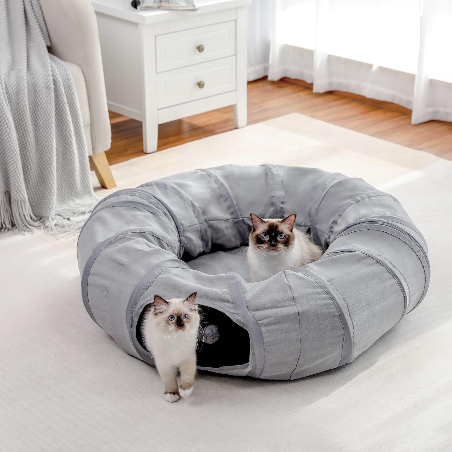 PAWZ Road Cat Tunnel Bed with Central Mat and Peek Hole Cat Bed with Cat Toy Hanging Balls -Tunnel Bed 7 71p av8alML. AC SL1500