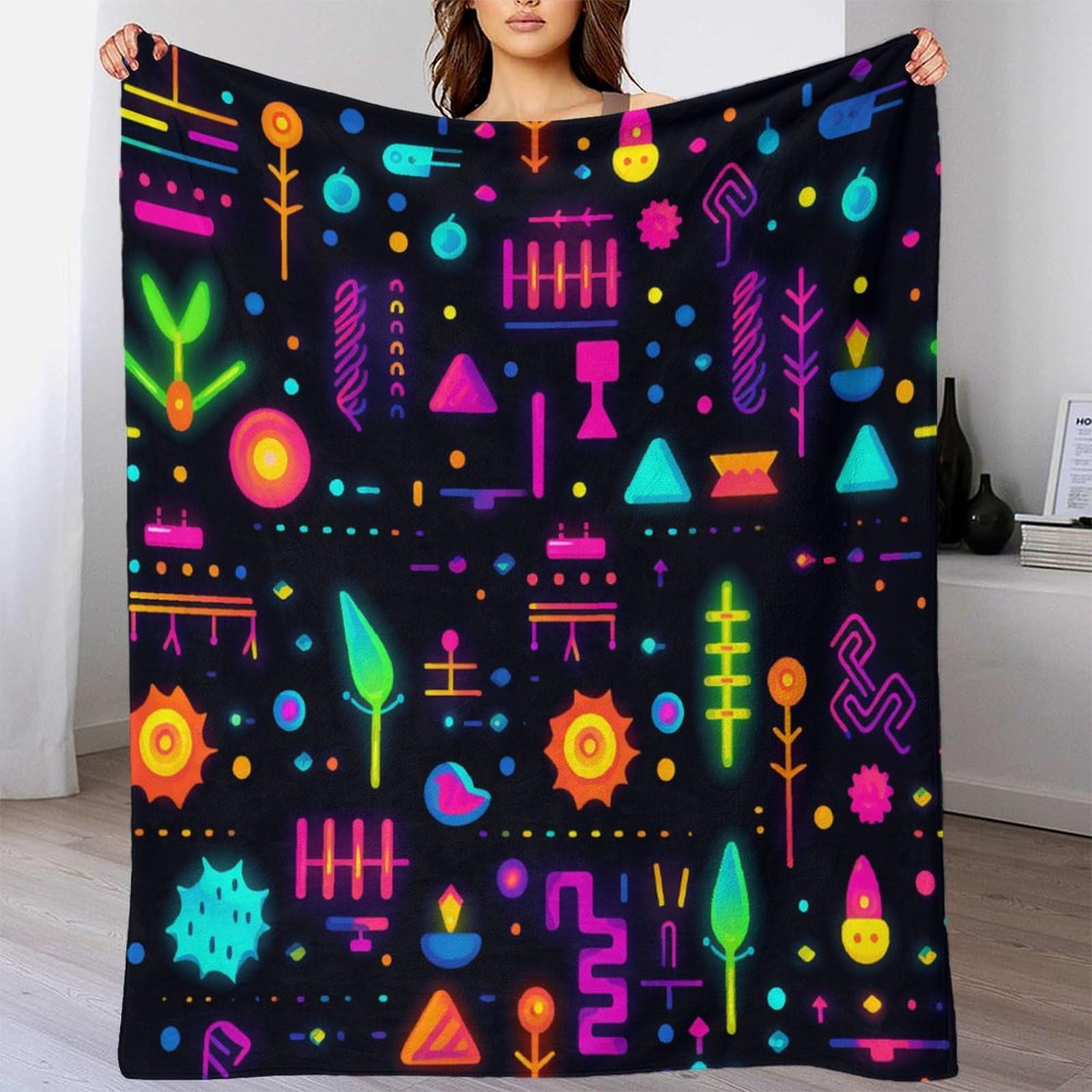 Luci al neon Coperta Di Flanella Stampa 3D Peluche Coperte Microfibra Caldo Morbida Per Bambini Adulti Coperta Termica ，per Divano Letto Tutte Le Stagioni 80x90inch(200x230cm)