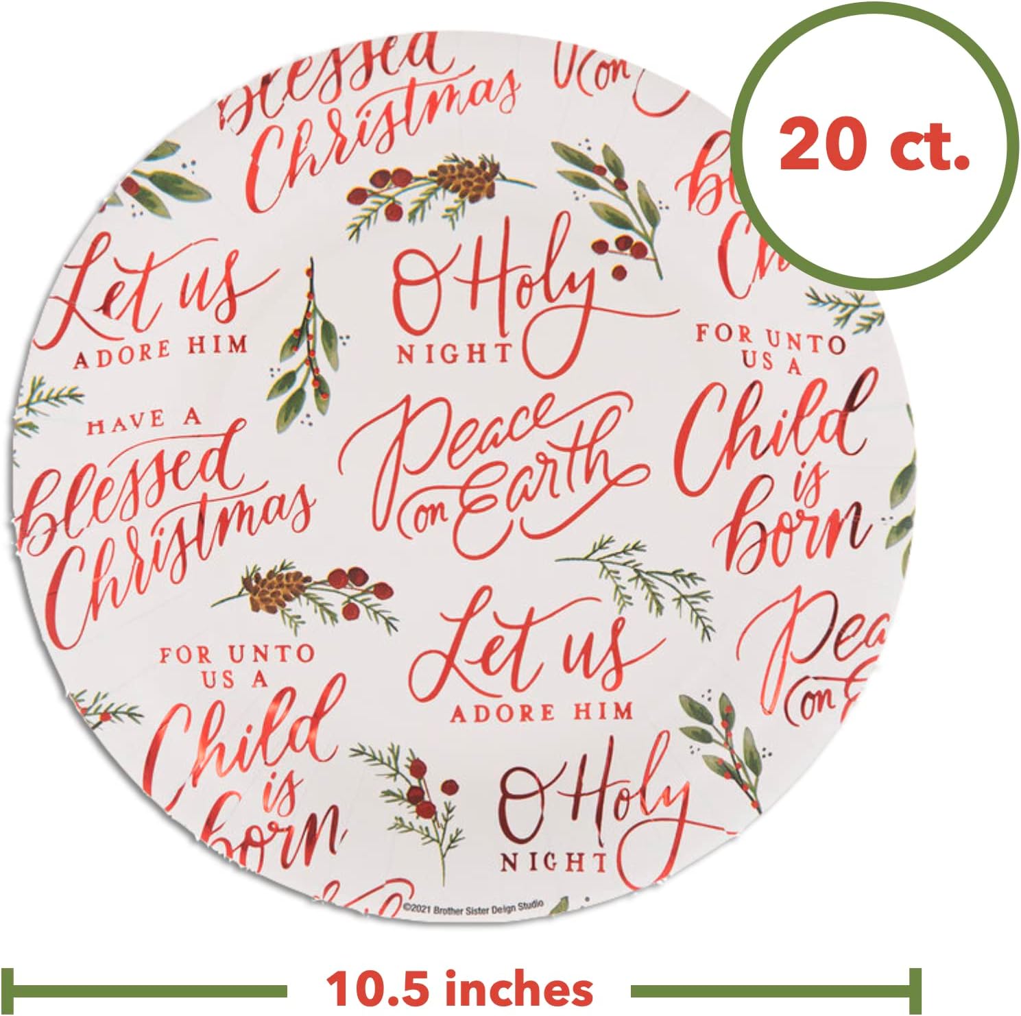 Party Supply Kit - 20 Dinner Plates (10-1/2”), 20 Dessert Plates (8”) & 30 Large Napkins (6-1/2”) from Brother Sister Design Studio BUNDLE WITH Guest Book from Pro31 Press (Christmas Faith Phrases)