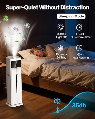 Miniatura 4 de Humidificadores para dormitorio, 2.4 galones 9L silenciosos de llenado superior humidificadores de niebla fría para habitación grande con