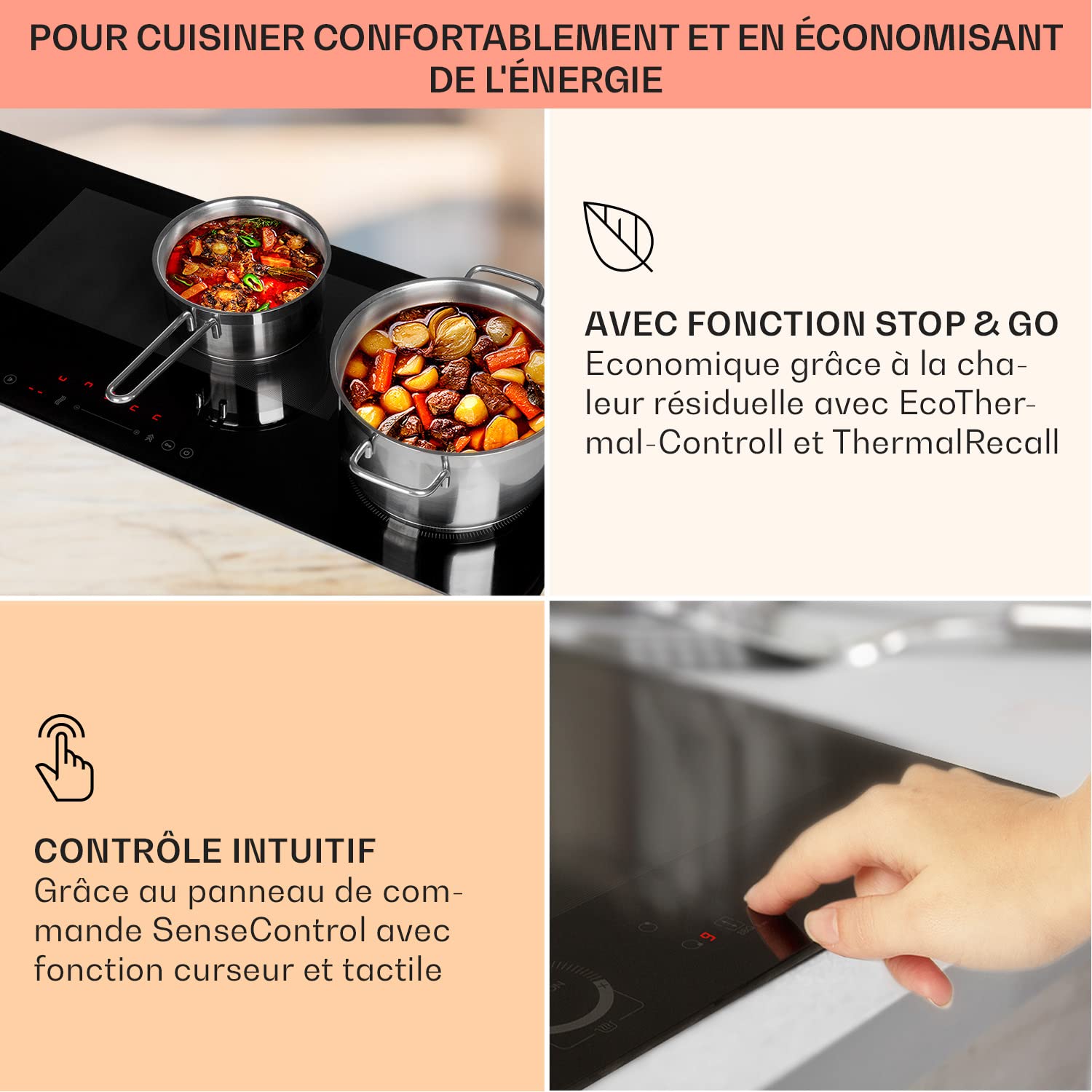 Klarstein Plaque Induction 7000W, Plaque de Cuisson Electrique à Induction, Encastrées 4 Feux, Tables de Cuisson Encastrable, Contrôle Tactile, Rechaud Electrique pour la Cuisine