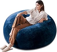 Vista 16 de Puf de 3 pies, puf con relleno, espuma viscoelástica altamente resistente, puf redondo de felpa, mueble para sala moderna, silla de lectura de ocio