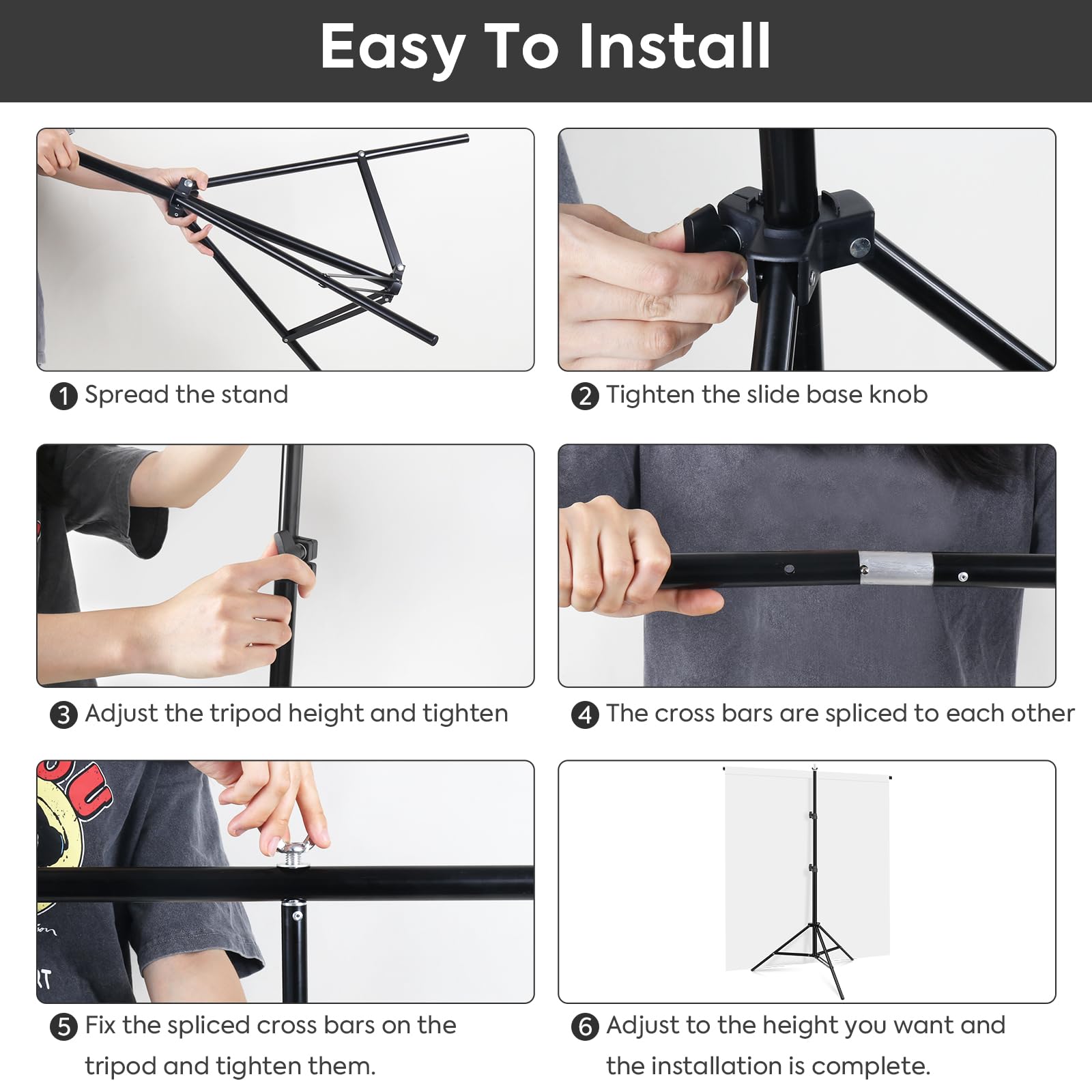 Foto Hintergründ Weiß Schwarz mit Ständer, Foccalli 2-in-1 6.5x5ft Fotografie Hintergrund Weißer Schwarz Screen Kit für Chroma Key Streaming Gaming Fotoshooting mit Tragetasche und 5 Clips