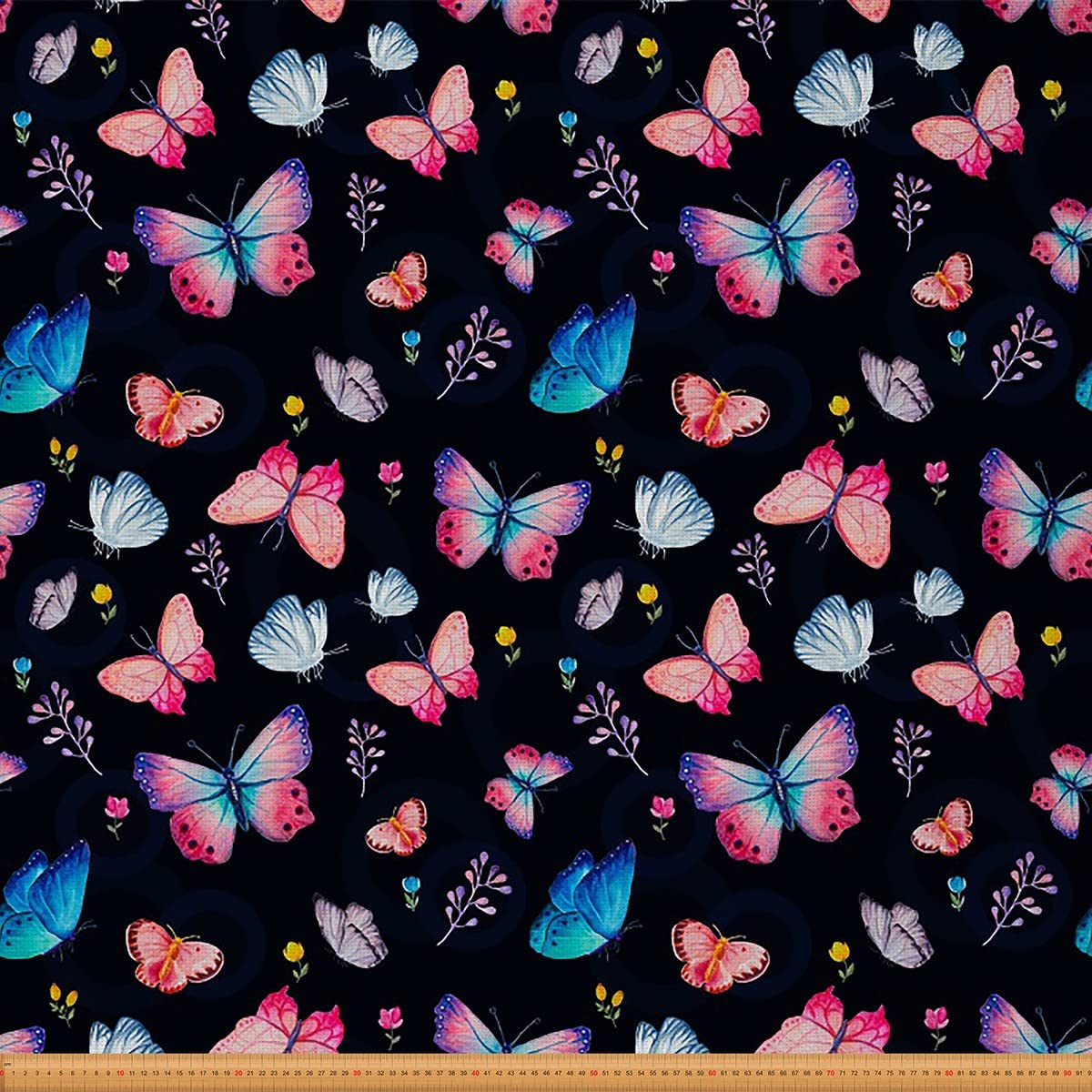Butterfly Fabric by The Yard,Pink Butterflies Floral Fabric for Chairs,Garden Theme Flower Animal Waterproof Outdoor Fabric,5 Yards,(L460*W150cm) Black Blue — image 1