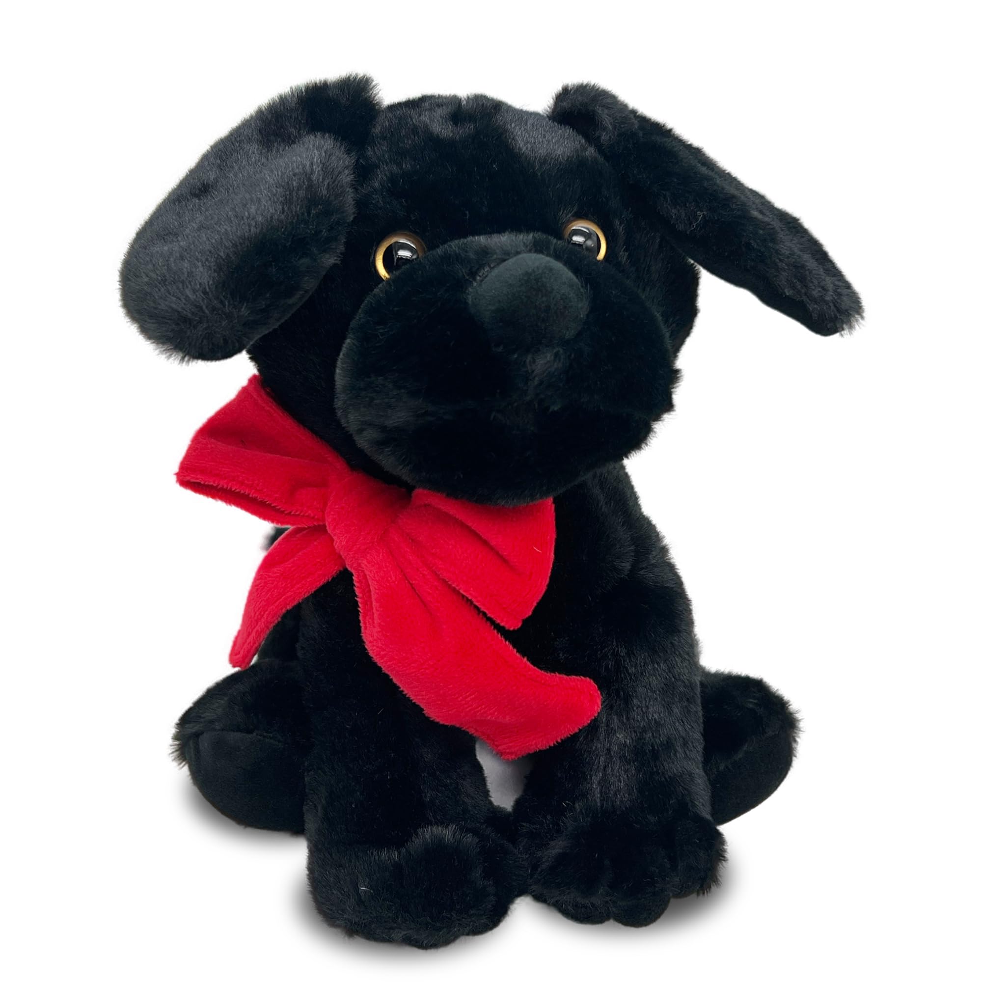 JoyAmigo Black Lab Plush Labrador Stuffed Animal Puppy Dog with Red Bow Tie, Soft, Realistic, Cuddly Bedtime & Travel Companion, Kids' Comfort Play, Heartwarming Gift for Dog Lovers, Pet Memorials
