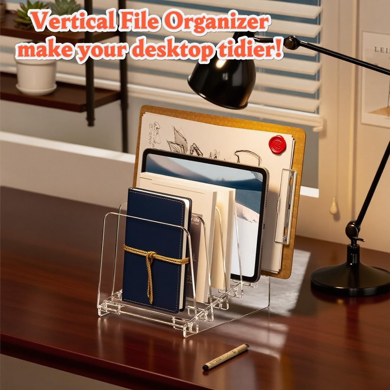 Organizer per documenti in acrilico a 5 livelli per scrivania, inclinato a 30°, supporto per cartelle in acrilico per documenti, brochure e riviste, facile da montare