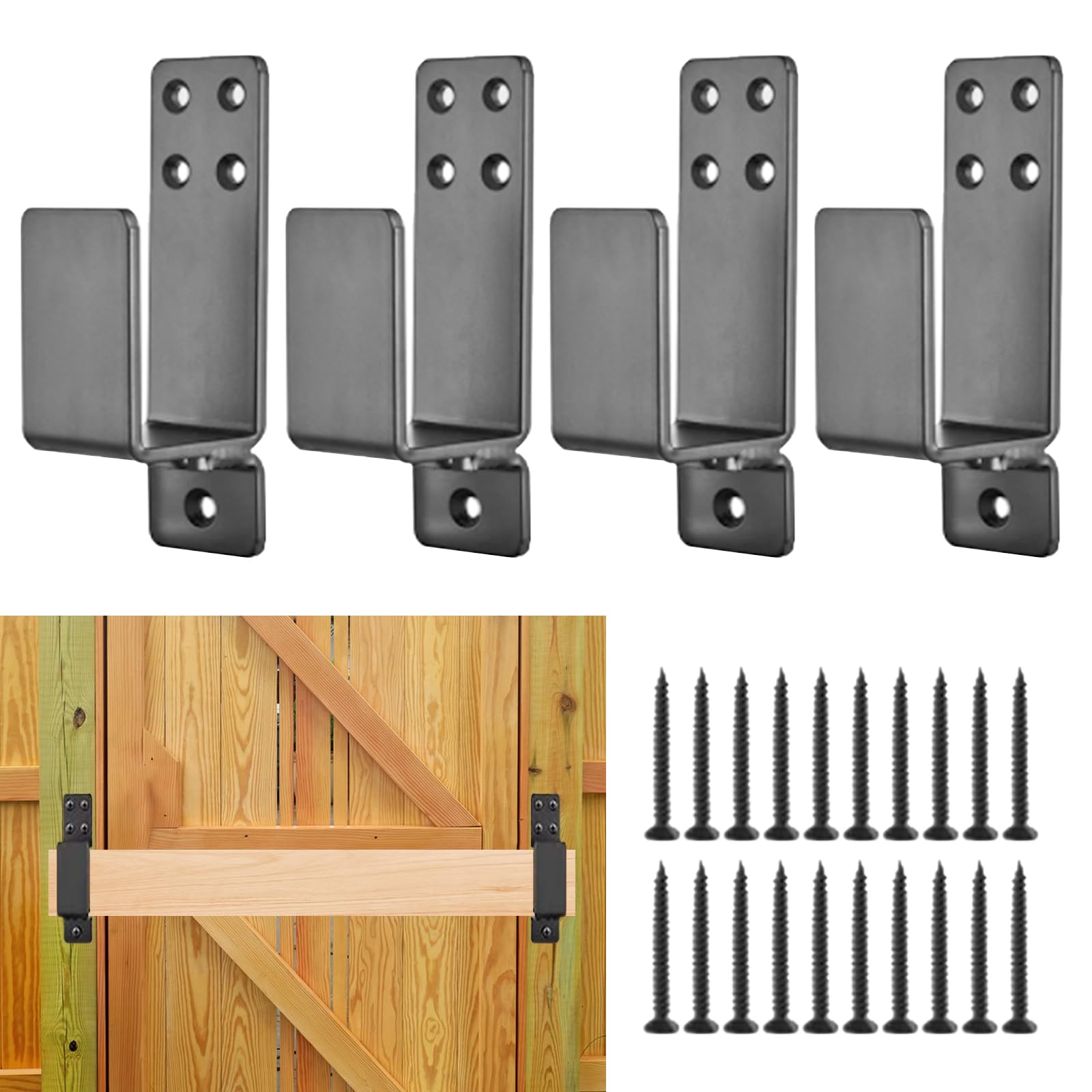 2 x 4 Tür Barricade Klammern, 4 Stück U Winkel Halterung für 2 x 4 Lumber mit 20 Schraube, Metallwinkel Sicherheitstürschloss Halterungen für verstärkte Scheune Schuppe Garage Türschloss(Schwarz)