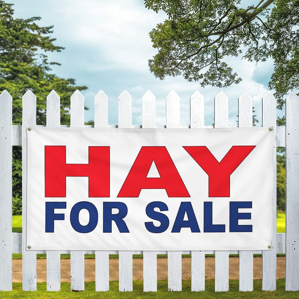 Vinyl Banner Multiple Sizes Hay for Sale Red Blue Business Outdoor Weatherproof Industrial Yard Signs 4 Grommets 24x36Inches
