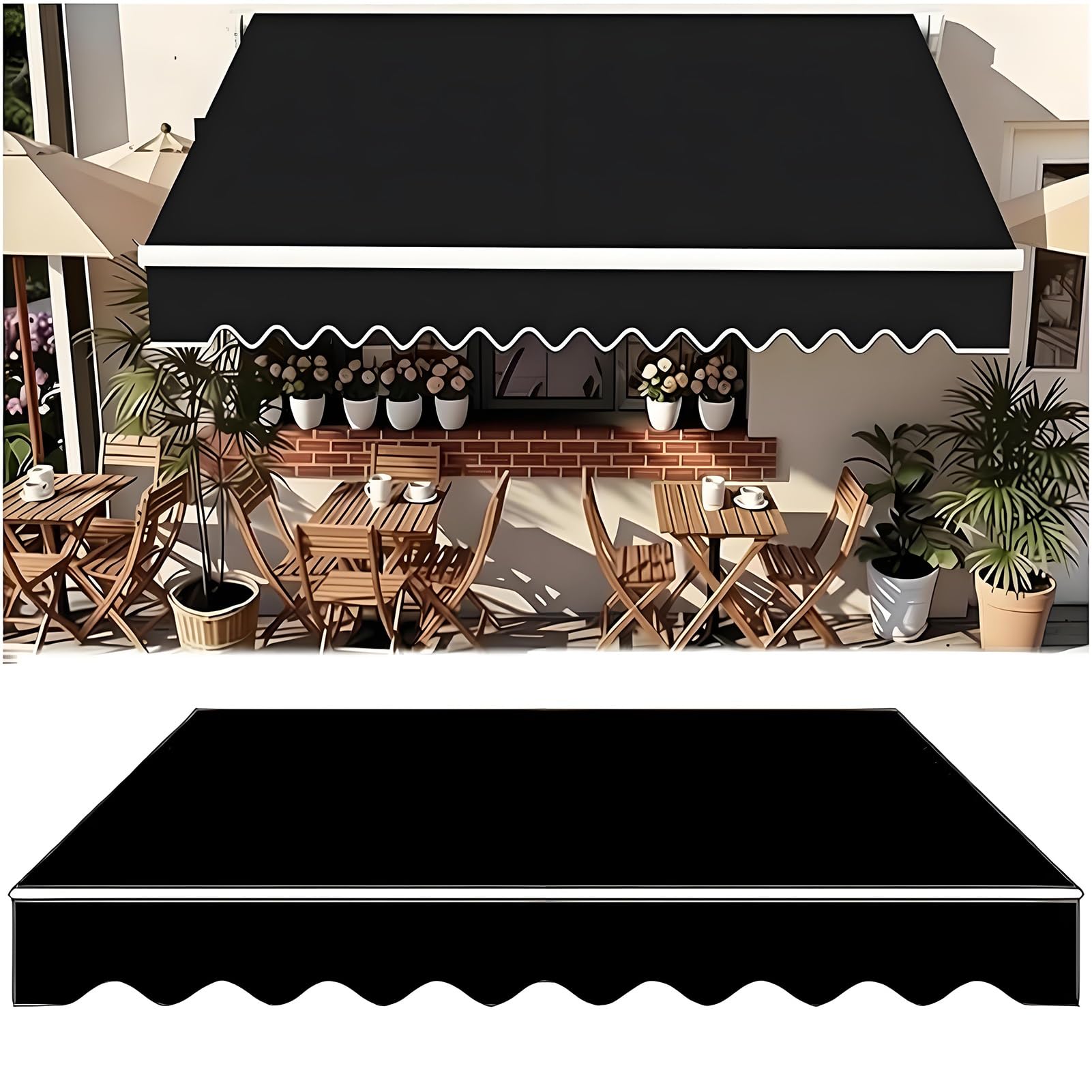 Tissu Store Banne Toile De Rechange pour Store De Terrasse Noir | Sans armature, Toile imperméable Abri de terrasse / protection contre la pluie Pour patios et cafés(15x10ft/4.6x3.05m)