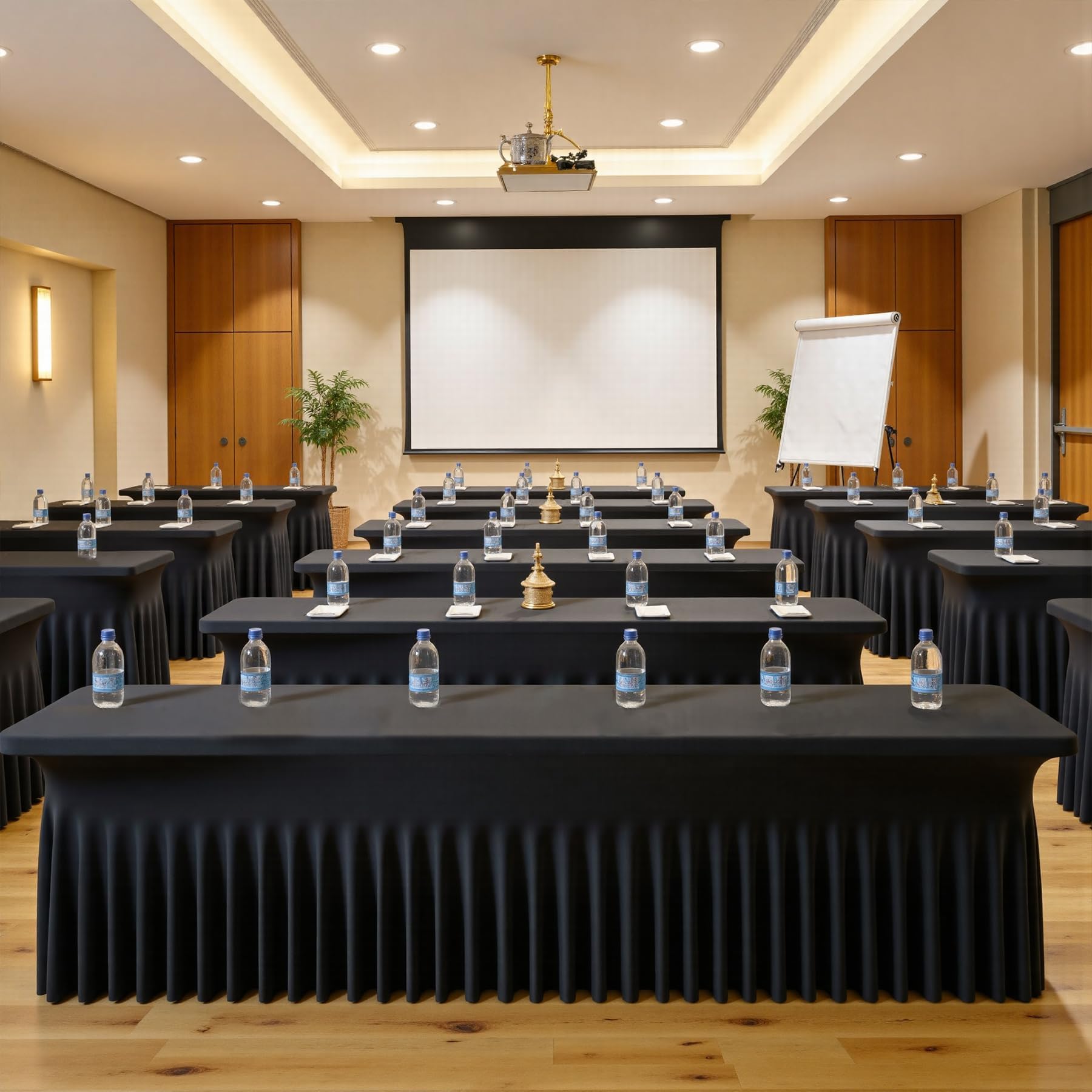 Paquete de 6 manteles de elastano elásticos negros para mesa rectangular de 1,8 m, lavable y sin arrugas, mantel rectangular para fiestas, eventos, bodas, banquetes, [183 x 76 x 74 H] cm