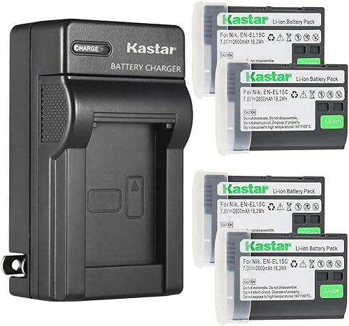 Kastar 4-Pack Battery and AC Wall Charger Replacement for Nikon EN-EL15 EN-EL15a EN-EL15b EN-EL15c EN-EL15e Battery, MH-25 MH-25a MH-25b Charger,