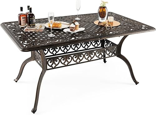 Miniatura 10 de Tangkula Mesa auxiliar de patio de 24 pulgadas, mesa auxiliar de aluminio fundido con almohadillas ajustables, mesa de centro pequeña para