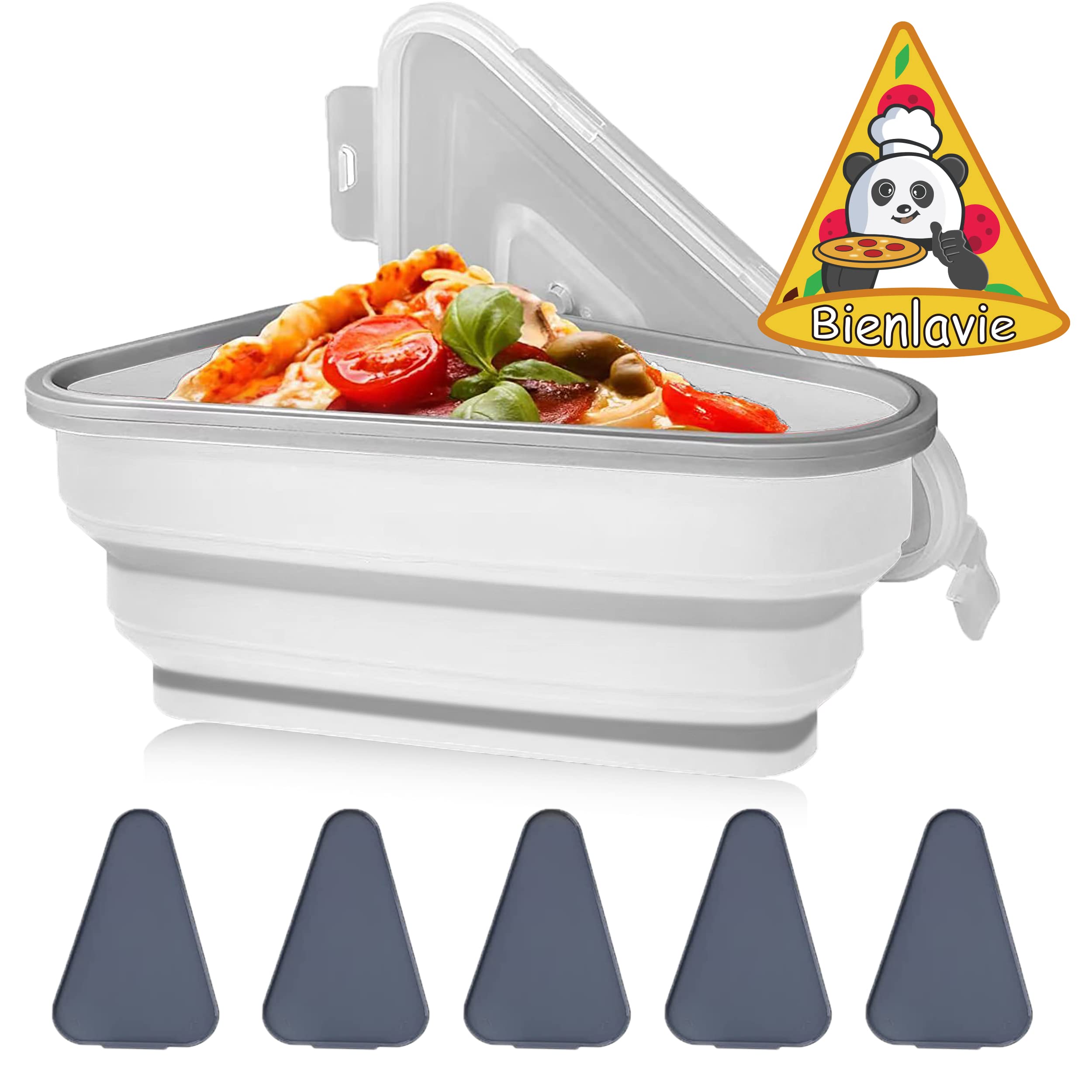 Bienlavie Reusable Expandable Pizza Storage Container with 5 Microwaveable Heating Trays, Adjustable Silicone Pizza Box, Space Saving and Leftover Pizza Slice Container Pizza Saver