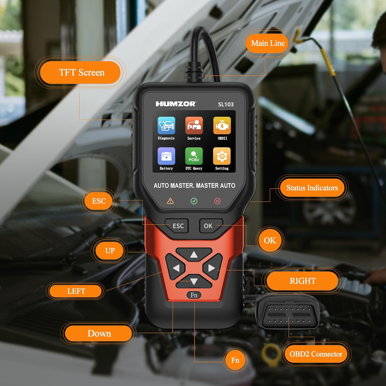 SL103 OBD2 Scanner Diagnostic Tool, Professional Diagnostic Tool with DPF Function, Universal Car Code Reader for Gasoline and Diesel Vehicles, 2.8-inch Color Display, 11 Languages Support