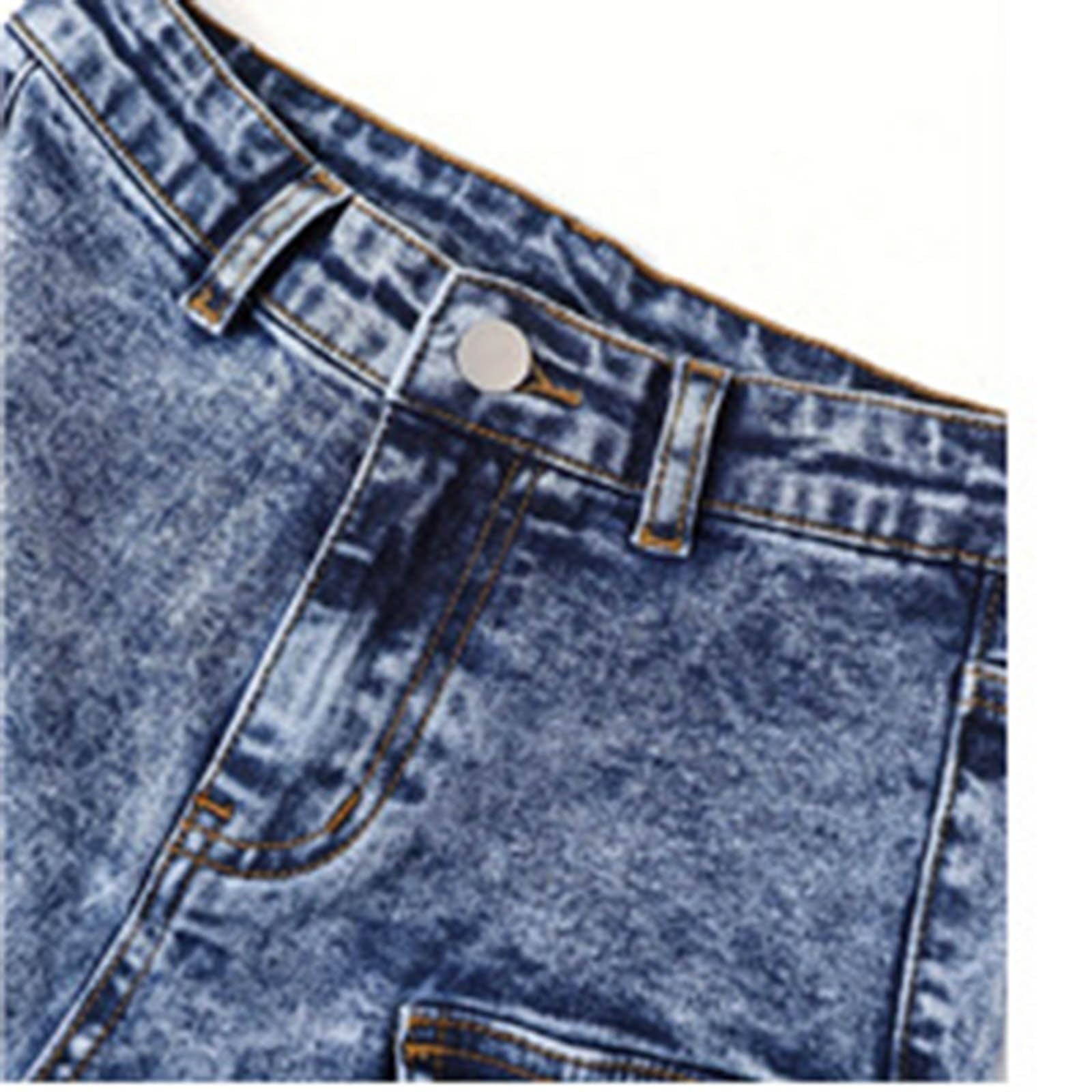 Pantaloni Ragazza-Pantaloni Cargo Casual A Vita Alta con Tasche E Jeans Larghi in Denim per Ragazze