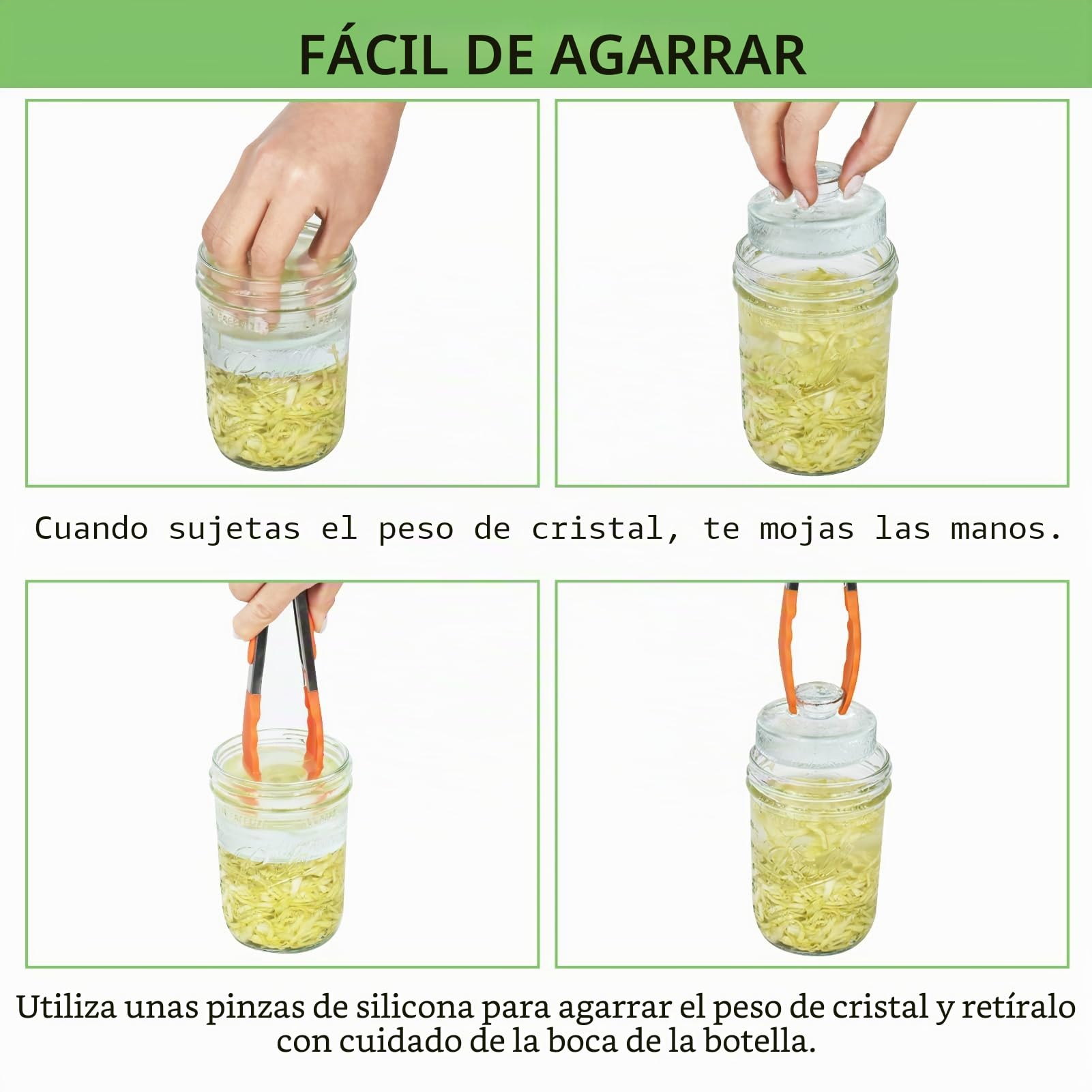 Artcome Paquete de 10 pesas de fermentación de vidrio con mango de fácil agarre y diseño de textura único para tarros grandes de boca ancha