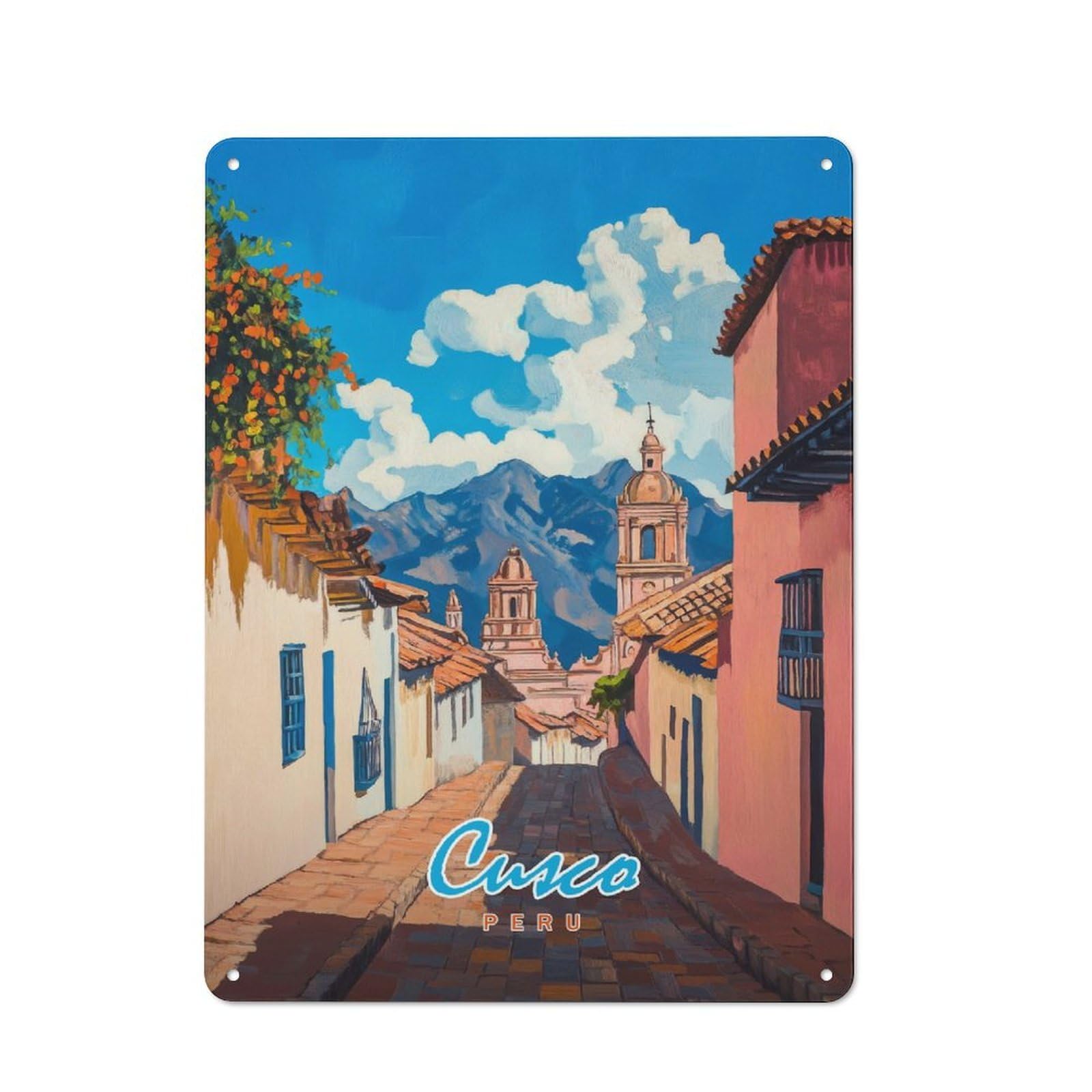 Junmoney Style-2 Tin Wall Plaque 40X30cm With Cusco, Peru Painting For Workshop Wall, With Clear Retro Wall Decor Character